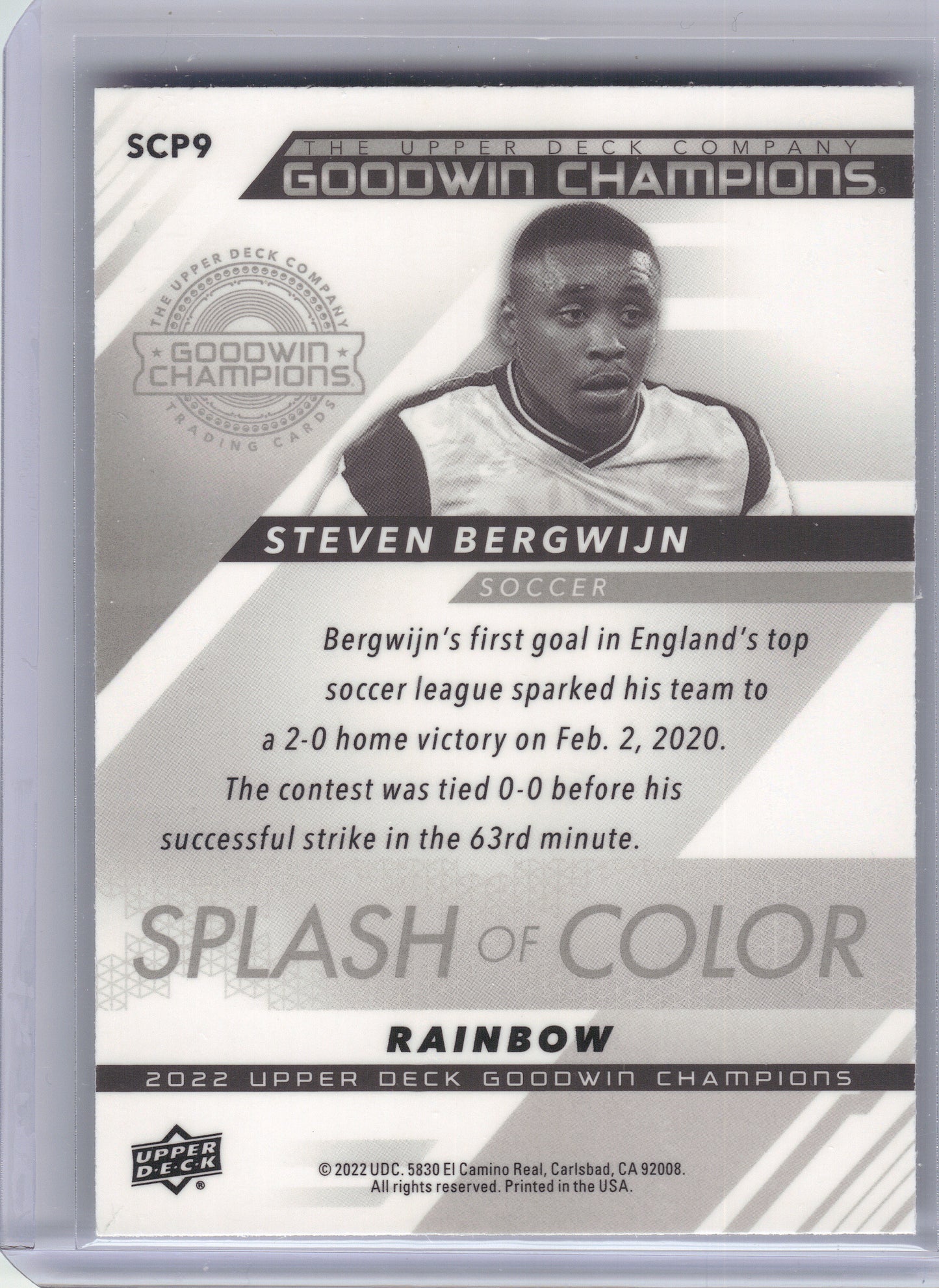 2022 Upper Deck Goodwin Champions #SCP9 Steven Bergwijn Splash of Color Platinum Rainbow