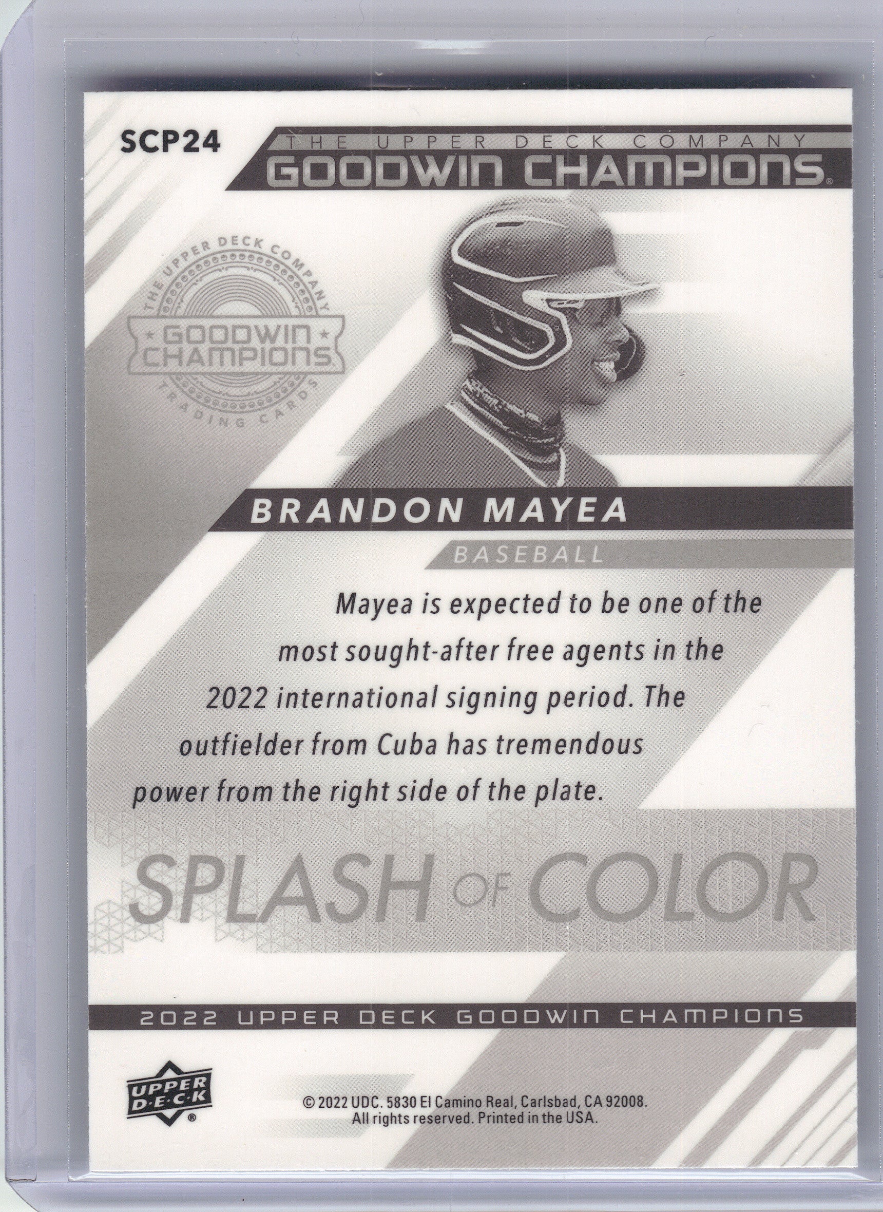 2022 Upper Deck Goodwin Champions #SCP24 Brandon Mayea Splash of Color Platinum