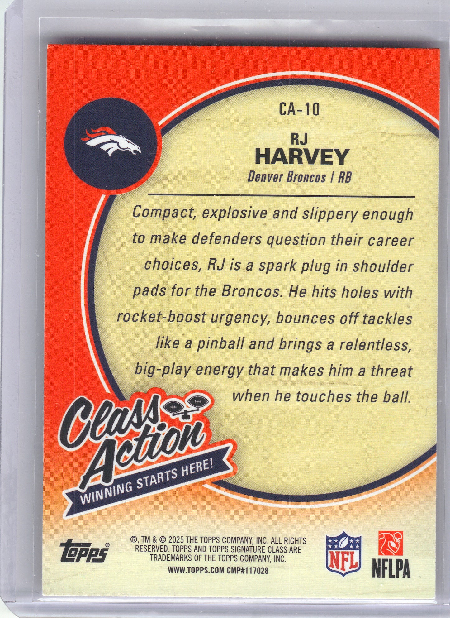 2025 Topps Signature Class #CA-10 RJ Harvey Class Action Denver Broncos