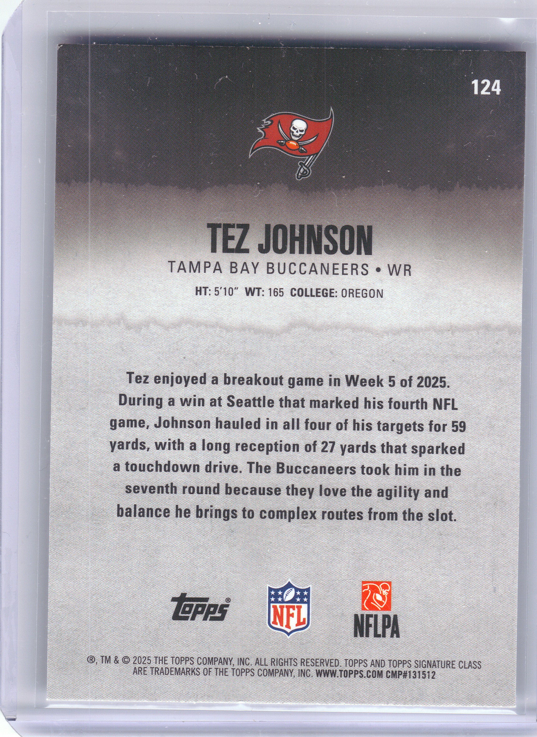 2025 Topps Signature Class #124 Tez Johnson Tampa Bay Buccaneers Rookie