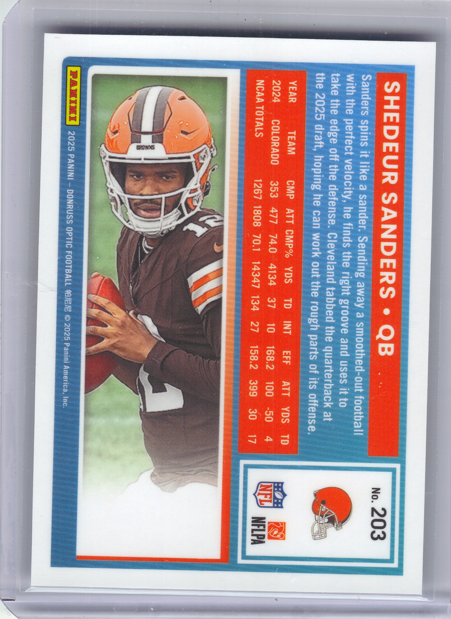 2025 Donruss Optic #203 Shedeur Sanders Cleveland Browns Rookie
