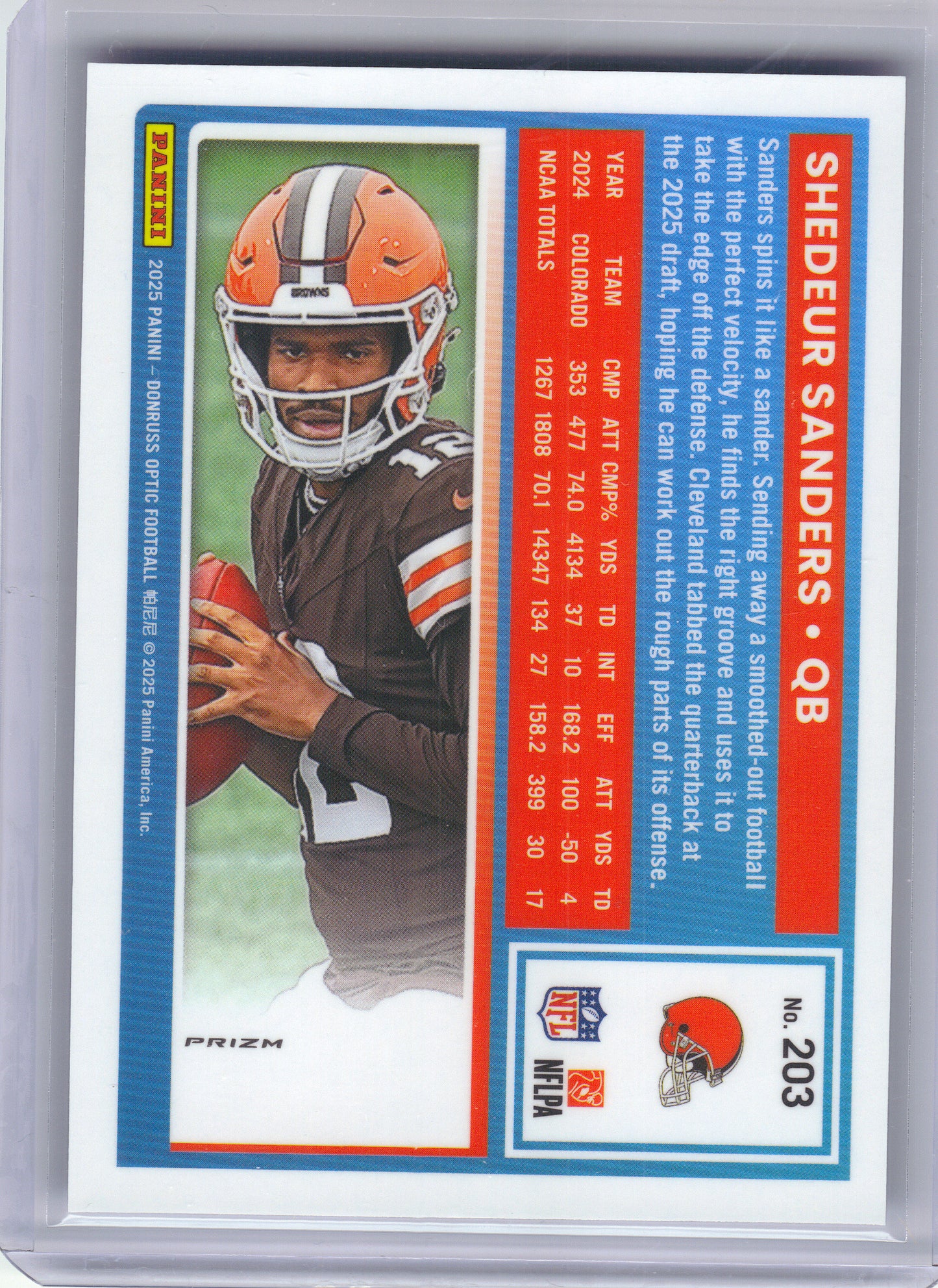 2025 Donruss Optic #203 Shedeur Sanders Blue Hyper Cleveland Browns Rookie