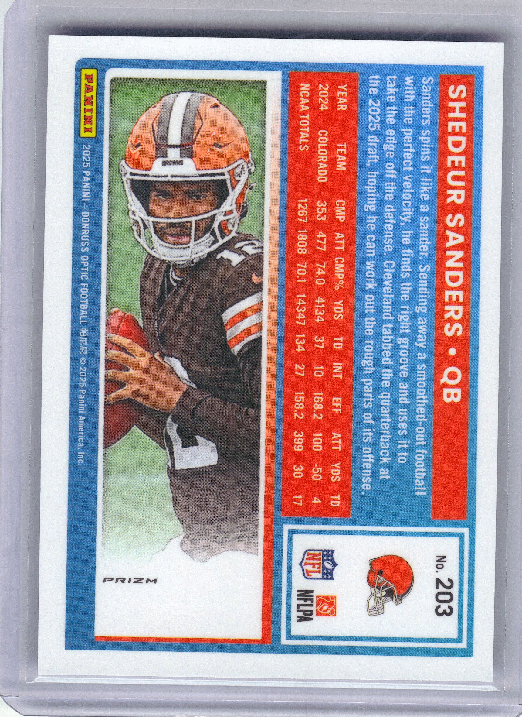 2025 Donruss Optic #203 Shedeur Sanders Blue Hyper Cleveland Browns Rookie