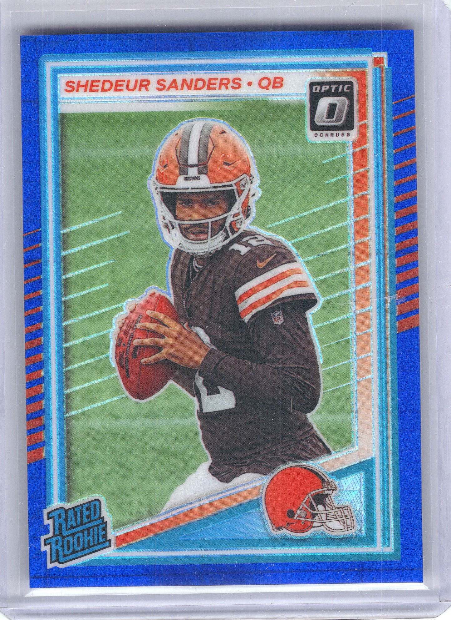2025 Donruss Optic #203 Shedeur Sanders Blue Hyper Cleveland Browns Rookie