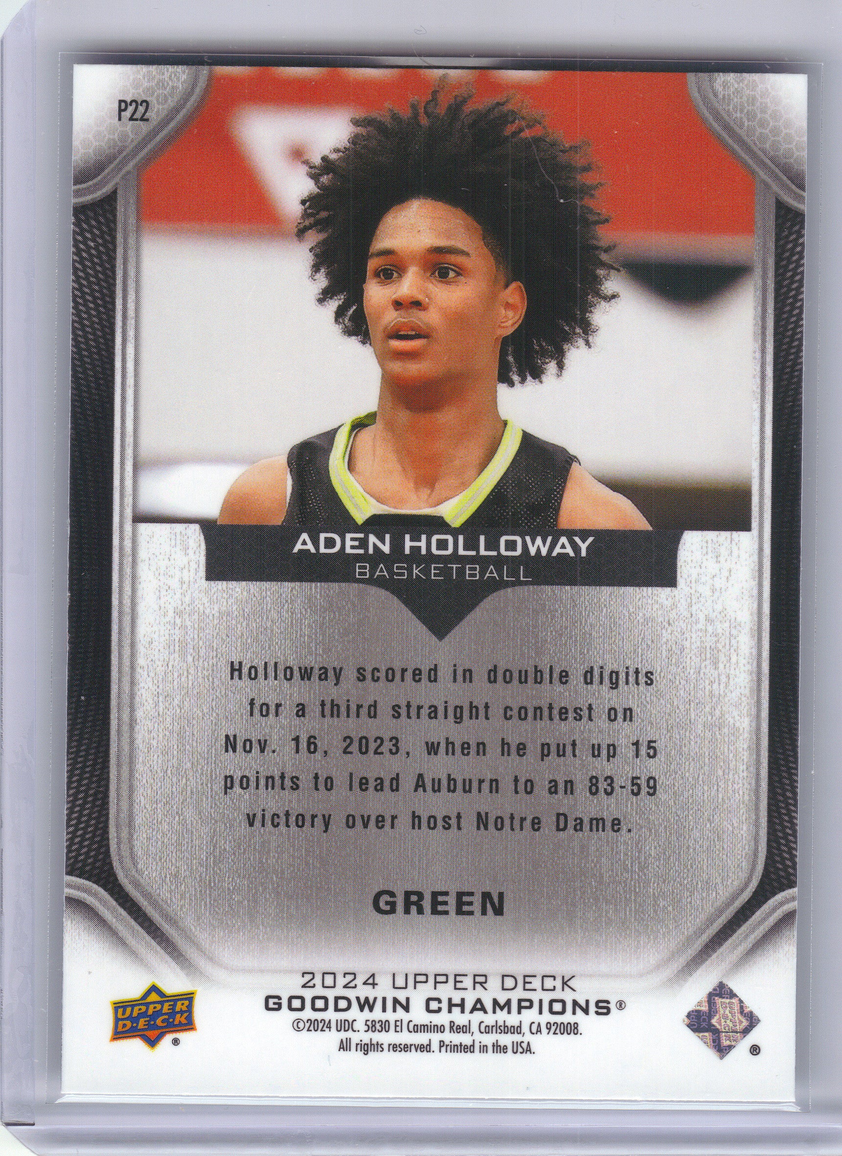 2024 Upper Deck Goodwin Champions #P22 Aden Holloway Platinum Green