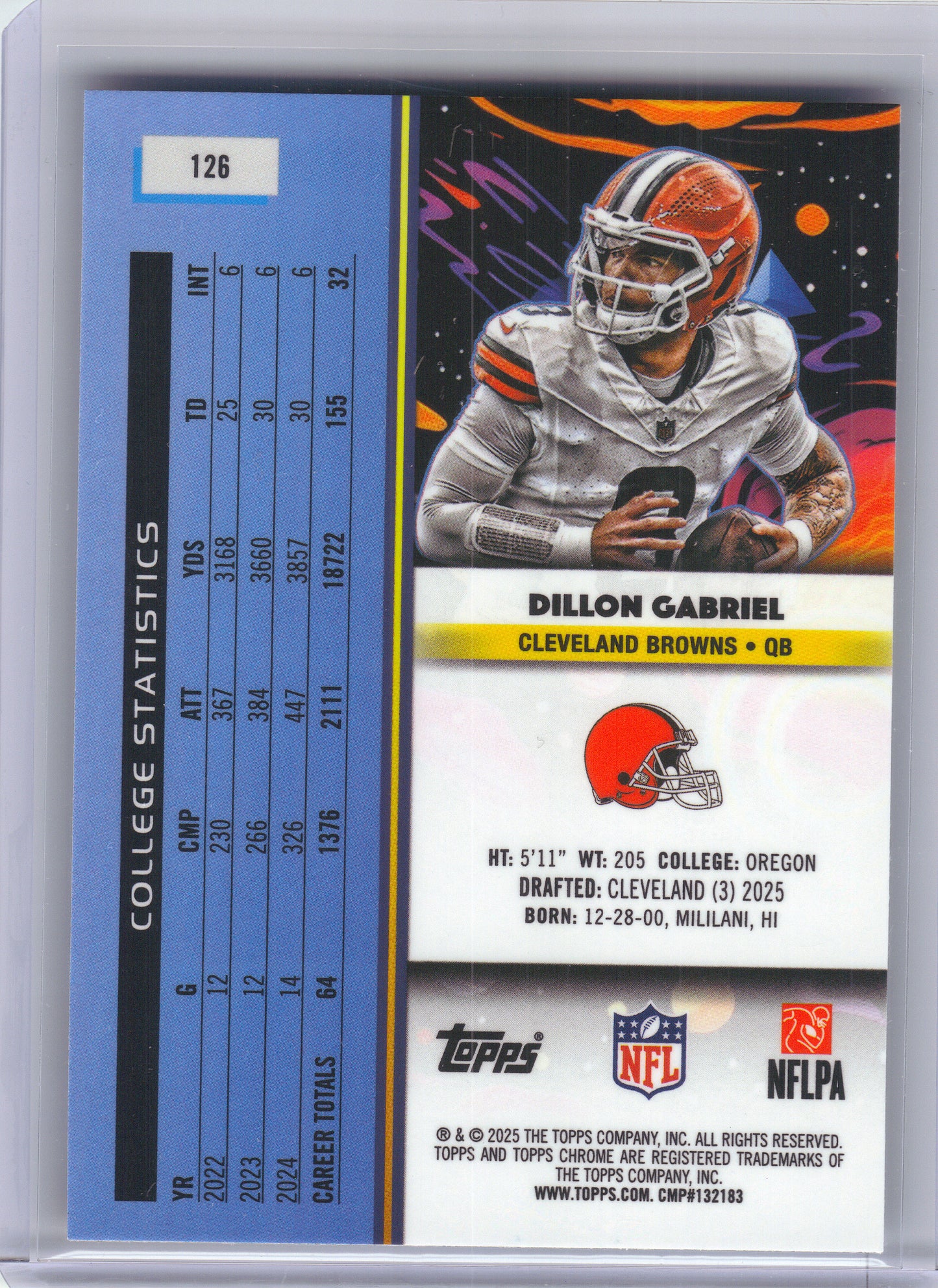 2025 Topps Chrome Cosmic #126 Dillon Gabriel Cleveland Browns Rookie