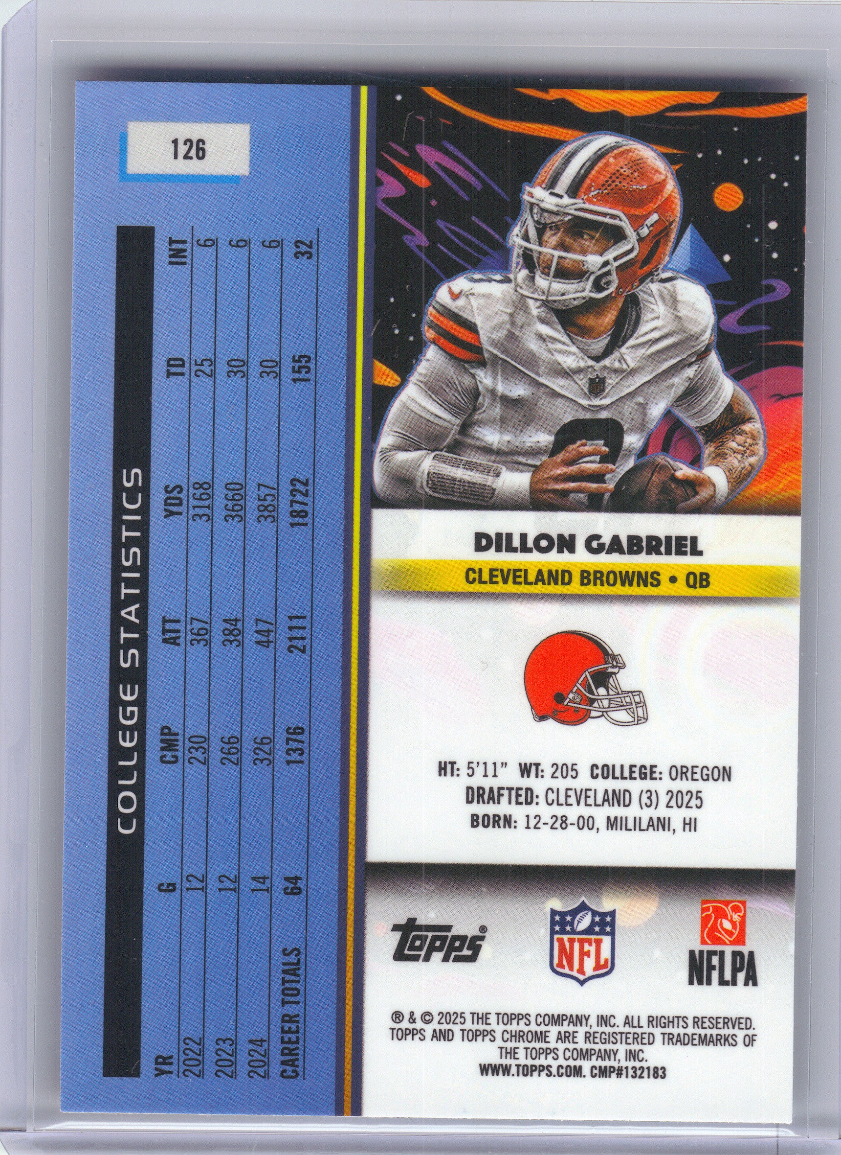 2025 Topps Chrome Cosmic #126 Dillon Gabriel Cleveland Browns Rookie