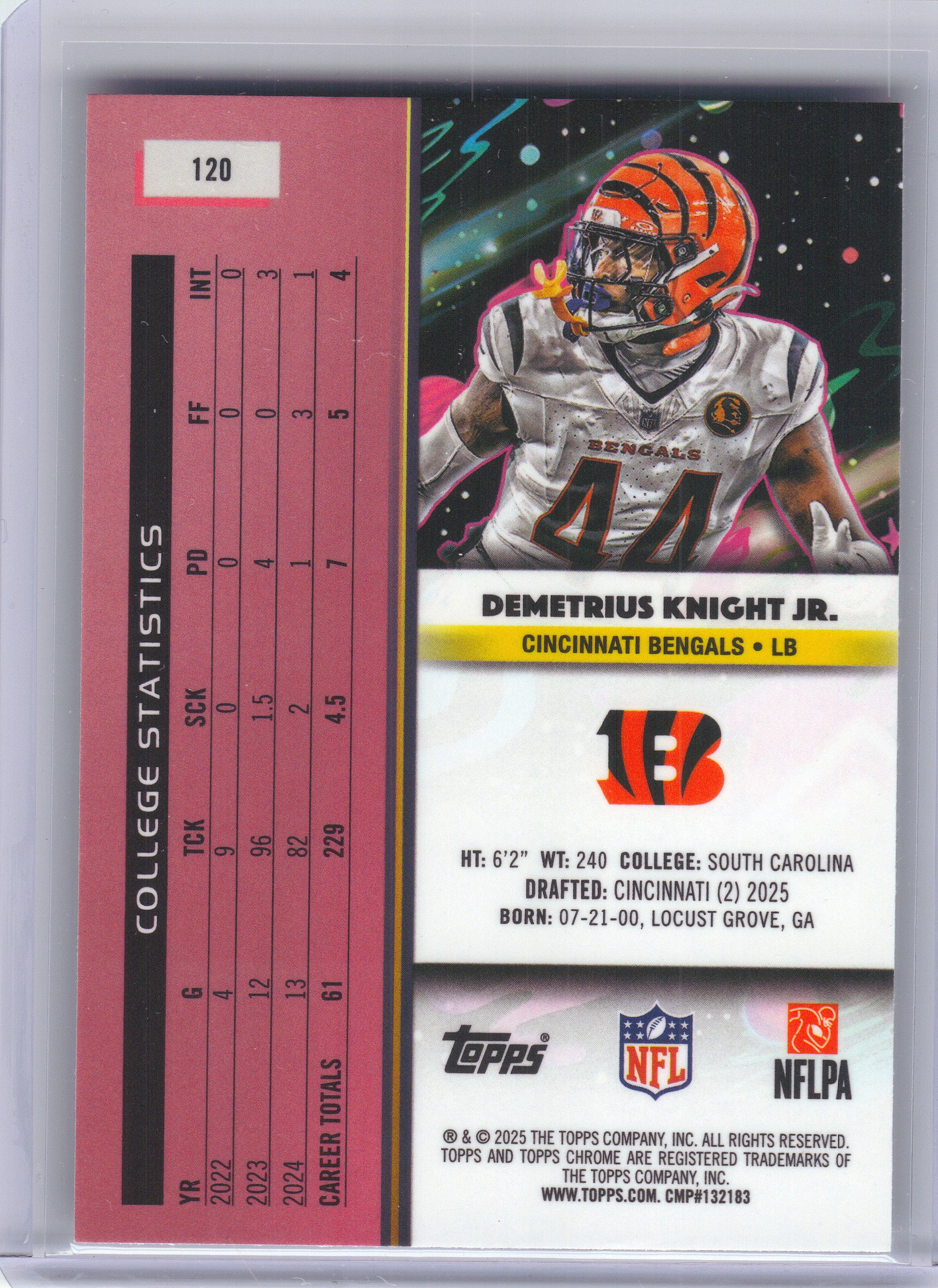 2025 Topps Chrome Cosmic #120 Demetrius Knight Jr. Cincinnati Bengals Rookie