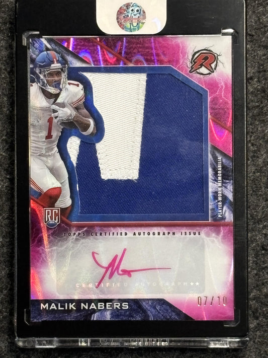 2024 Topps Resurgence #RPA-MN Malik Nabers Resurgence Rookie Patch Autographs Pink Power Surge #/10 New York Giants SN, Memorabilia, Auto