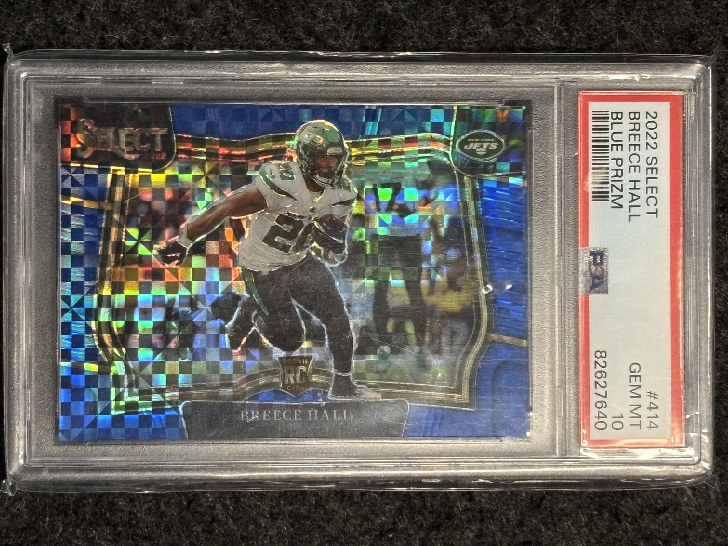 2022 Panini Select #414 Breece Hall Blue Prizm PSA 10 #/49 New York Jets SN, Rookie