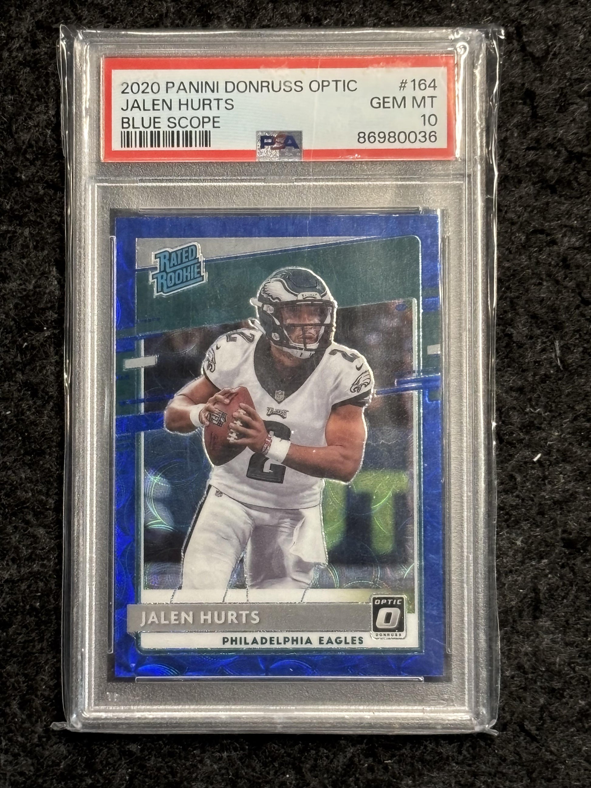 2020 Donruss Optic #164 Jalen Hurts Blue Scope PSA 10 Philadelphia Eagles Rookie