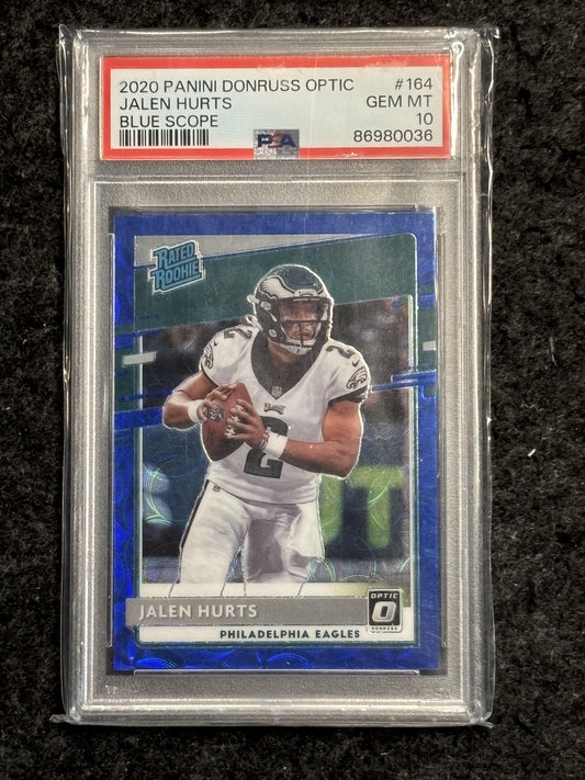 2020 Donruss Optic #164 Jalen Hurts Blue Scope PSA 10 Philadelphia Eagles Rookie