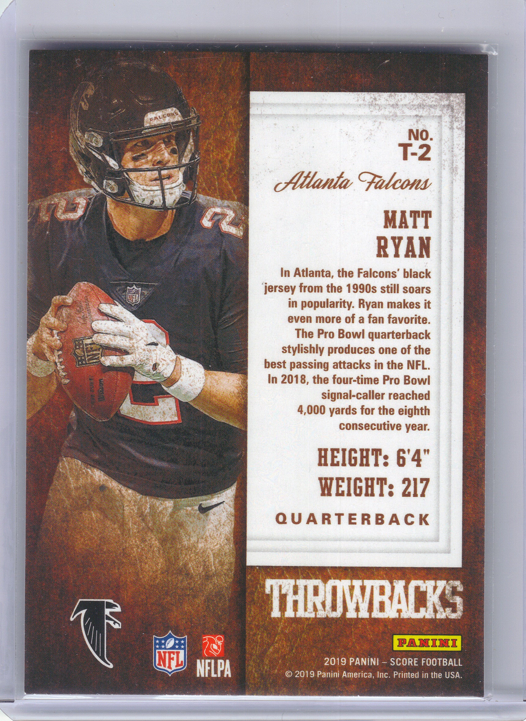 2019 Score #T-2 Matt Ryan Throwbacks Purple Atlanta Falcons