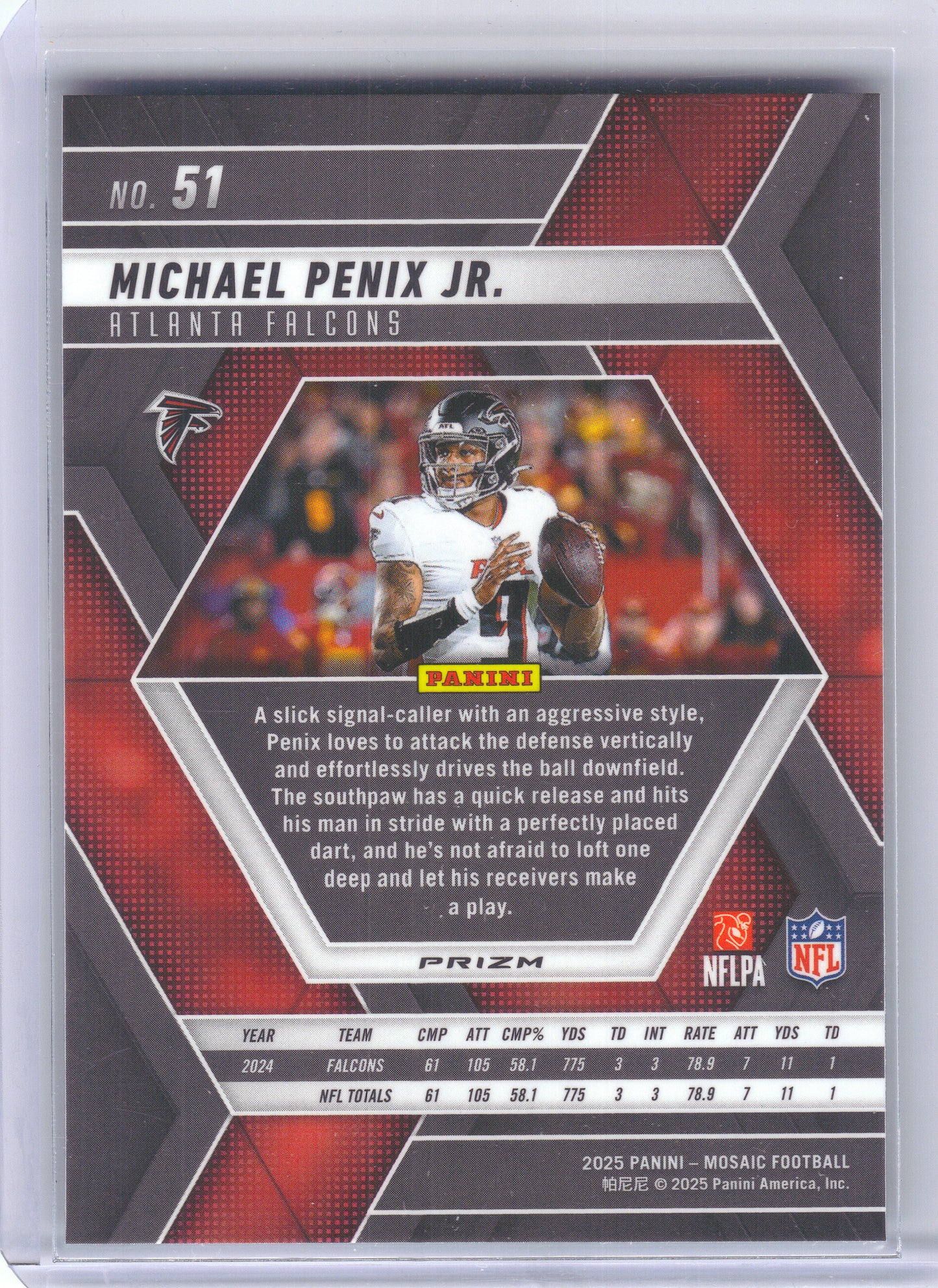 2025 Panini Mosaic #51 Michael Penix Jr. Mosaic Green Atlanta Falcons