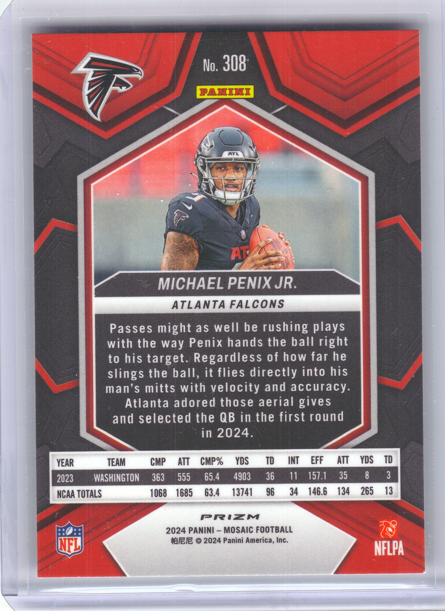 2024 Panini Mosaic #308 Michael Penix Jr. Silver Atlanta Falcons