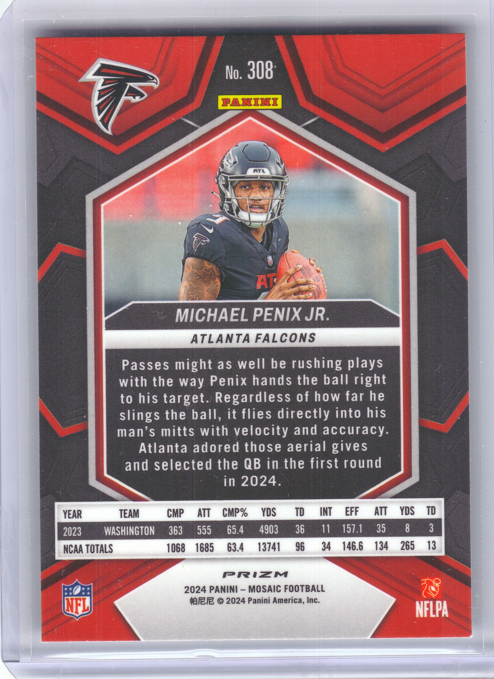 2024 Panini Mosaic #308 Michael Penix Jr. Silver Atlanta Falcons