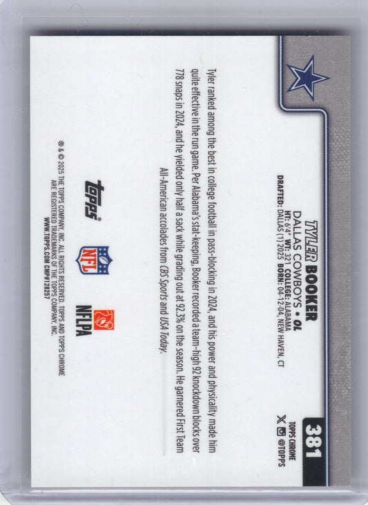 2025 Topps Chrome #381 Tyler Booker Football Leather Orange #/25 Dallas Cowboys SN, Rookie