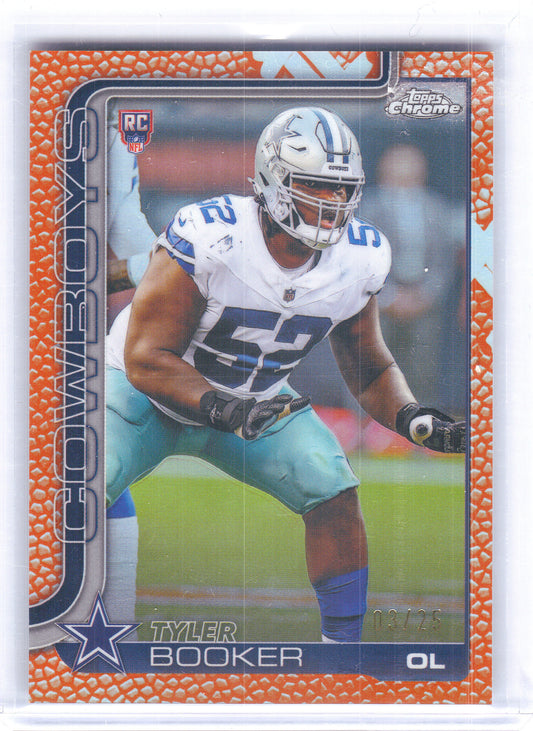 2025 Topps Chrome #381 Tyler Booker Football Leather Orange #/25 Dallas Cowboys SN, Rookie
