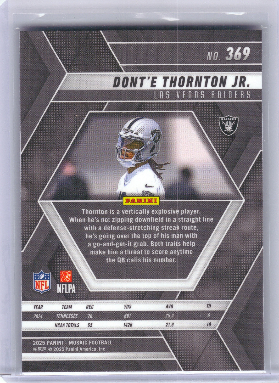 Dont'e Thornton Jr. Las Vegas Raiders 2025 Panini Mosaic #369 RC (Back)