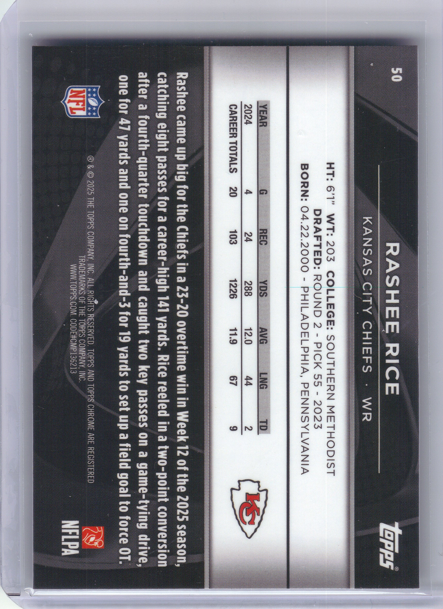 2025 Topps Chrome Black #50 Rashee Rice Kansas City Chiefs