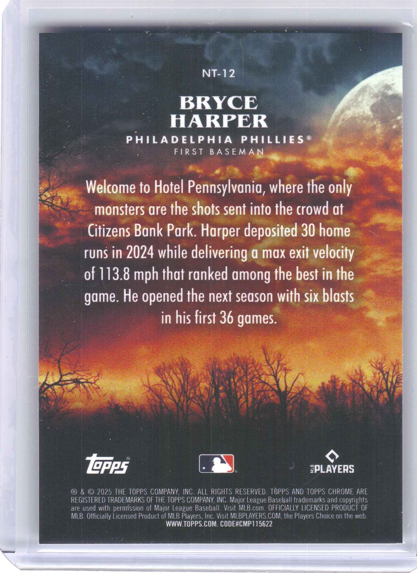 2025 Topps Chrome Update #NT-12 Bryce Harper Night Terrors Philadelphia Phillies