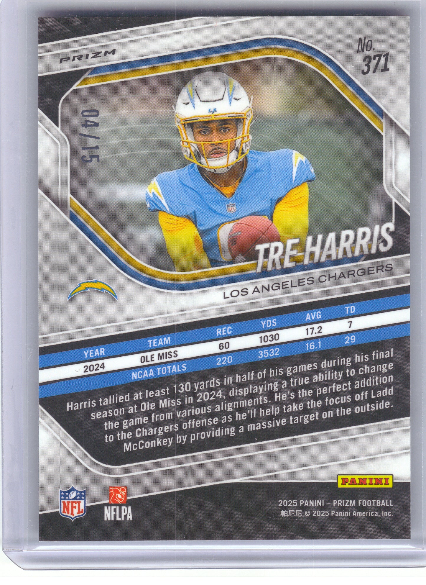2025 Panini Prizm #371 Tre Harris Choice Cherry Blossom #/15 Los Angeles Chargers SN