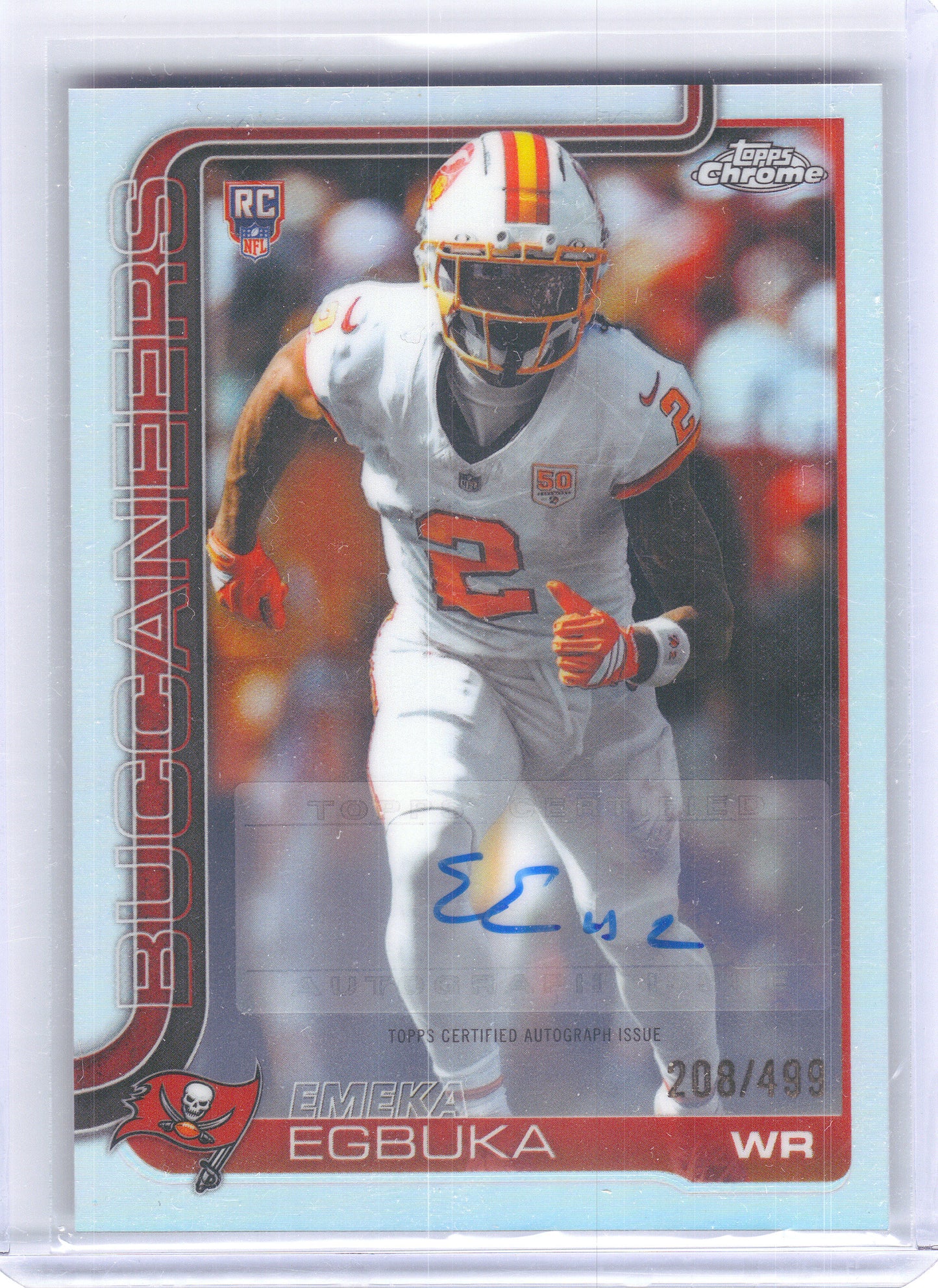 2025 Topps Chrome #RA-EE Emeka Egbuka Chrome Rookie Autographs Refractor #/499 Tampa Bay Buccaneers SN, Auto