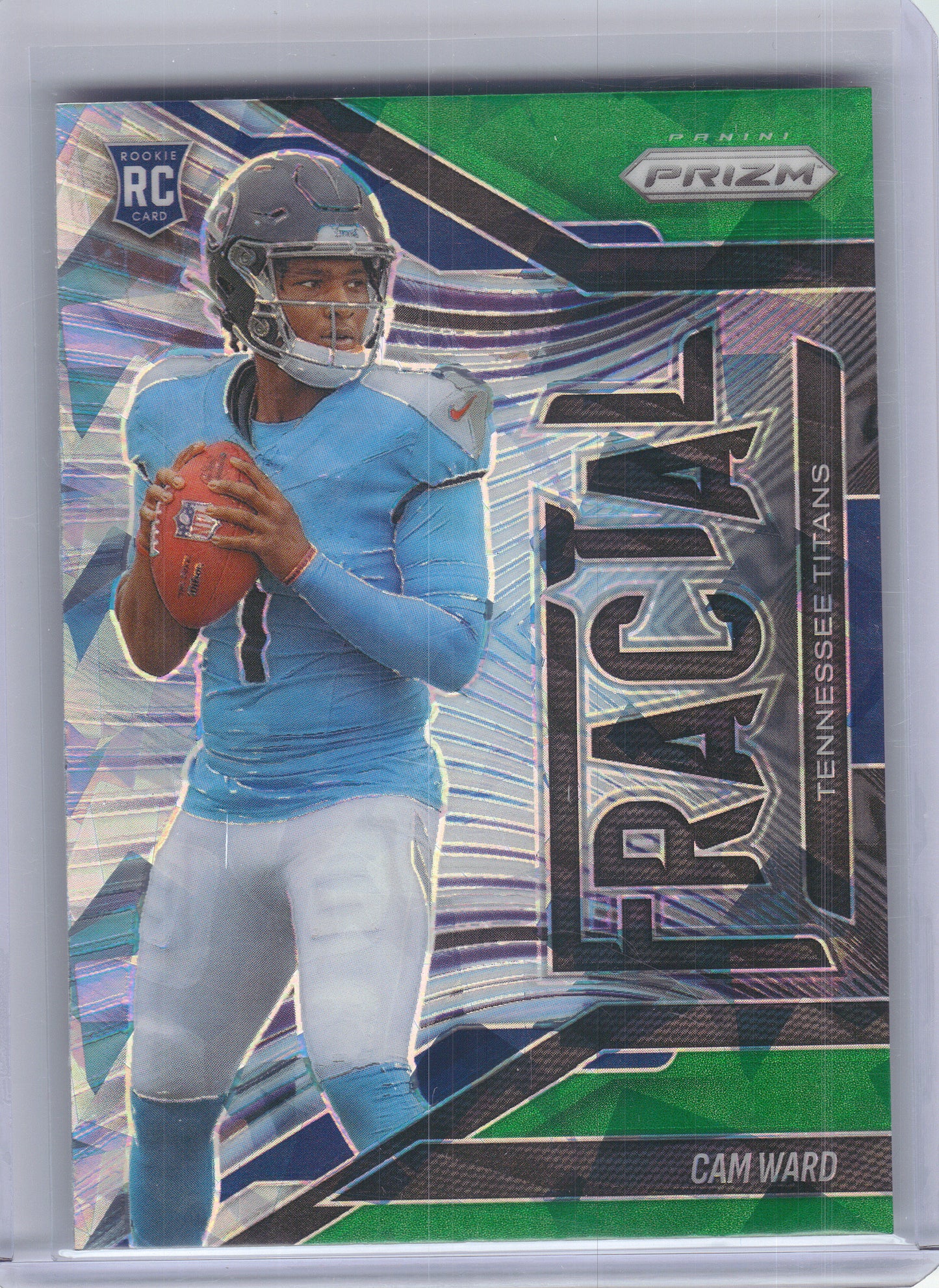 2025 Panini Prizm #11 Cam Ward Fractal Green Ice Tennessee Titans