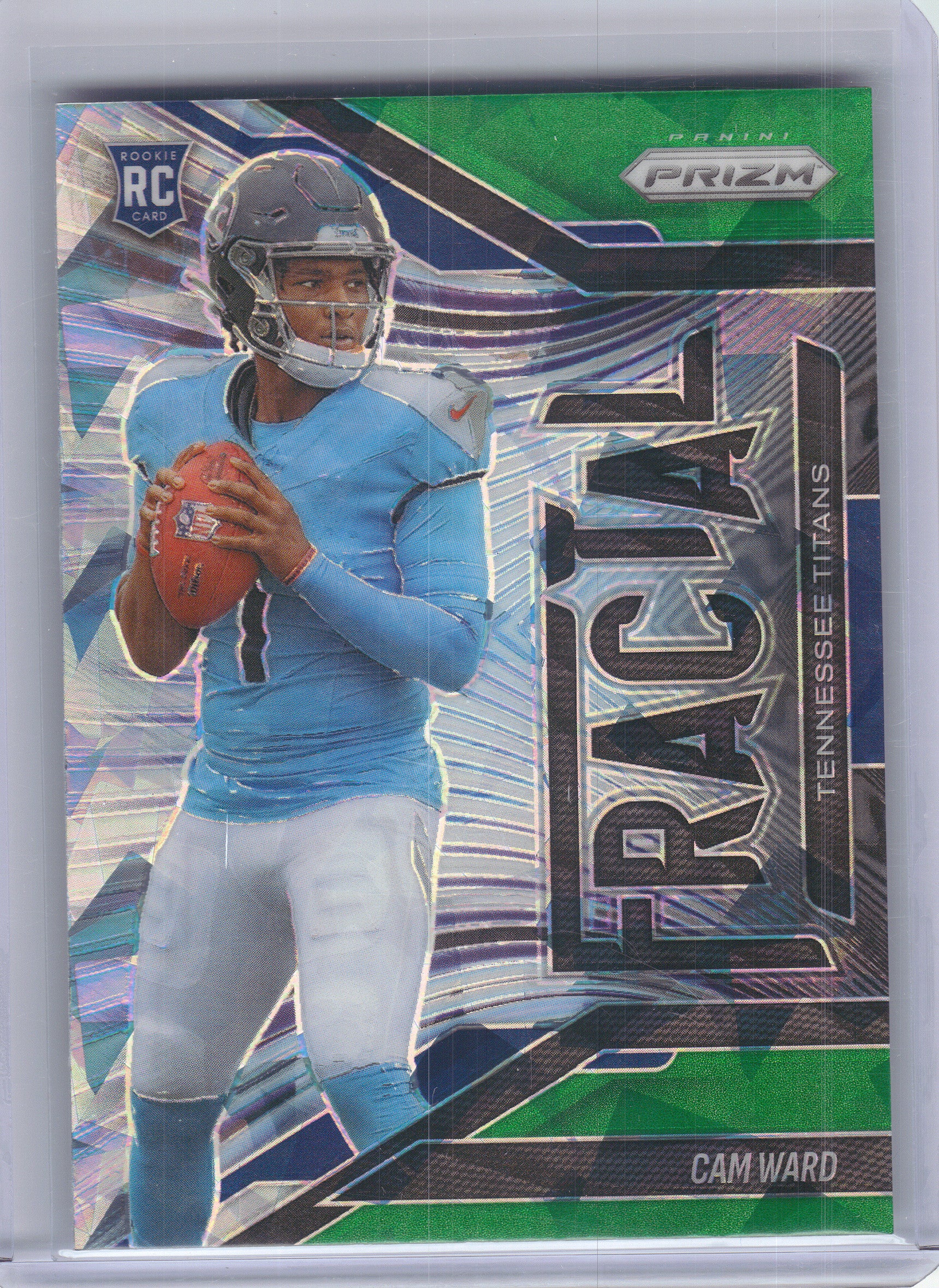 2025 Panini Prizm #11 Cam Ward Fractal Green Ice Tennessee Titans
