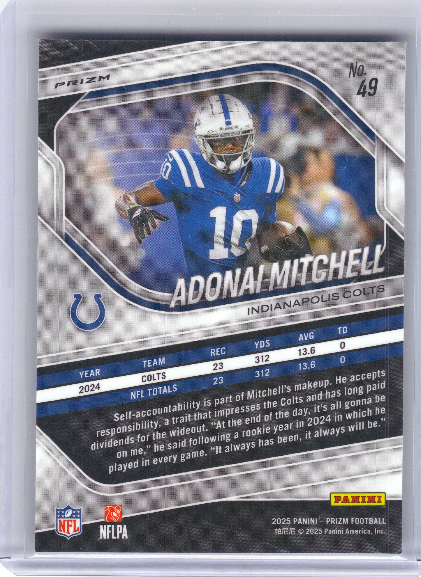 2025 Panini Prizm #49 Adonai Mitchell Black and White Checker Indianapolis Colts