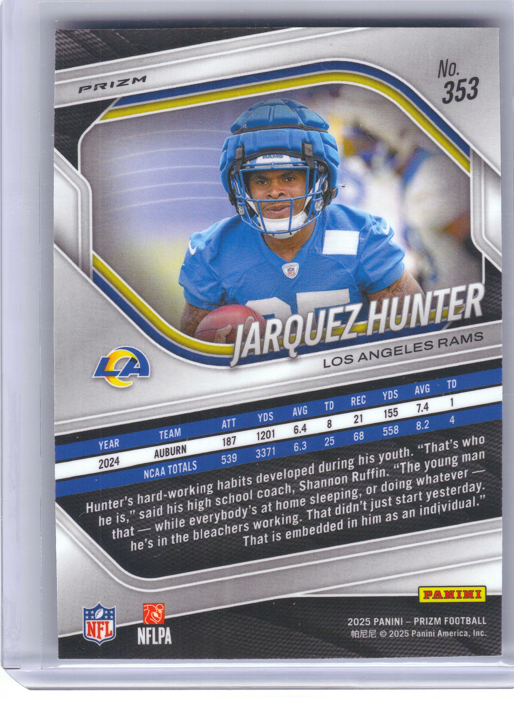 2025 Panini Prizm #353 Jarquez Hunter Black and White Checker Los Angeles Rams