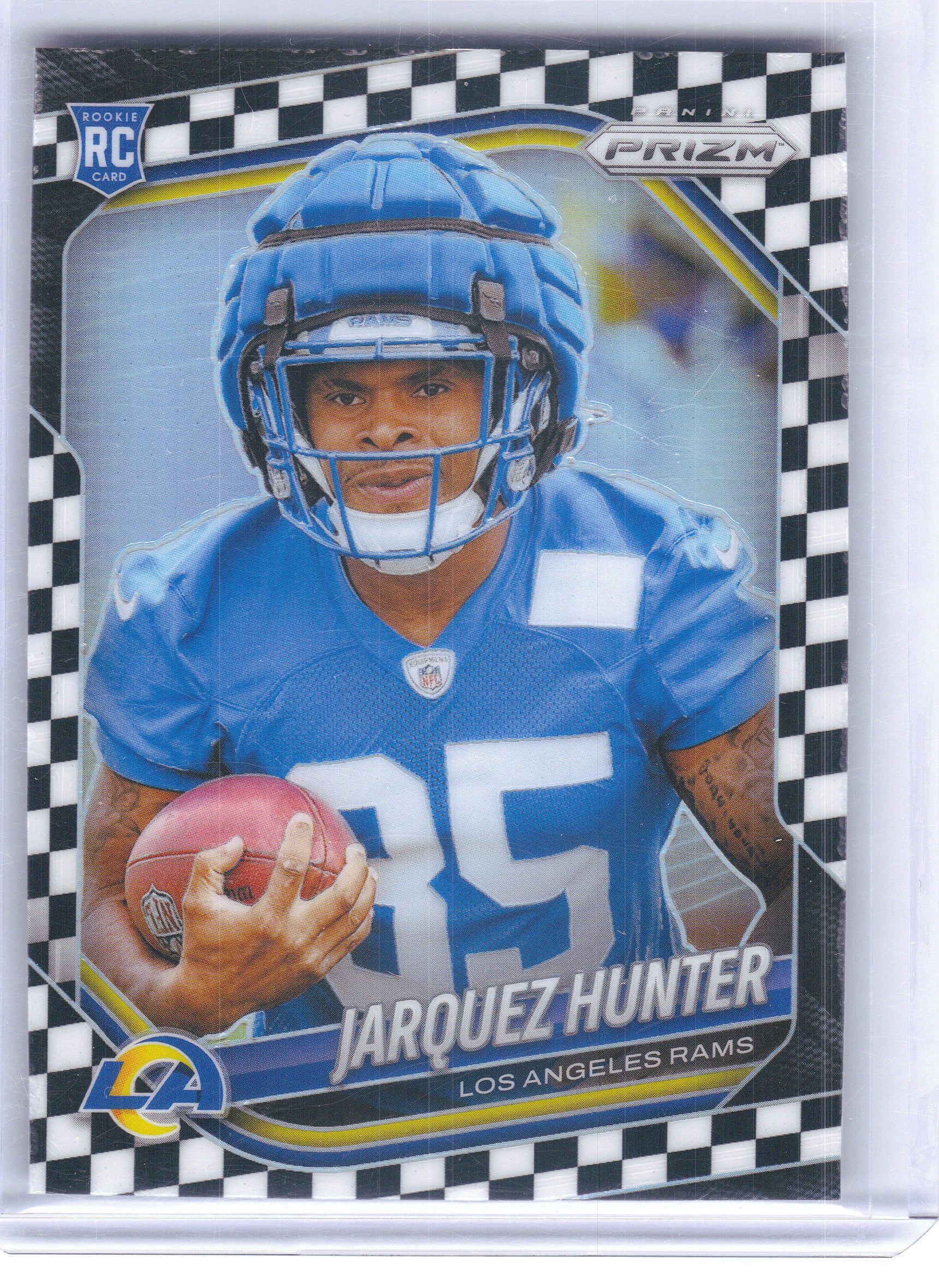 2025 Panini Prizm #353 Jarquez Hunter Black and White Checker Los Angeles Rams