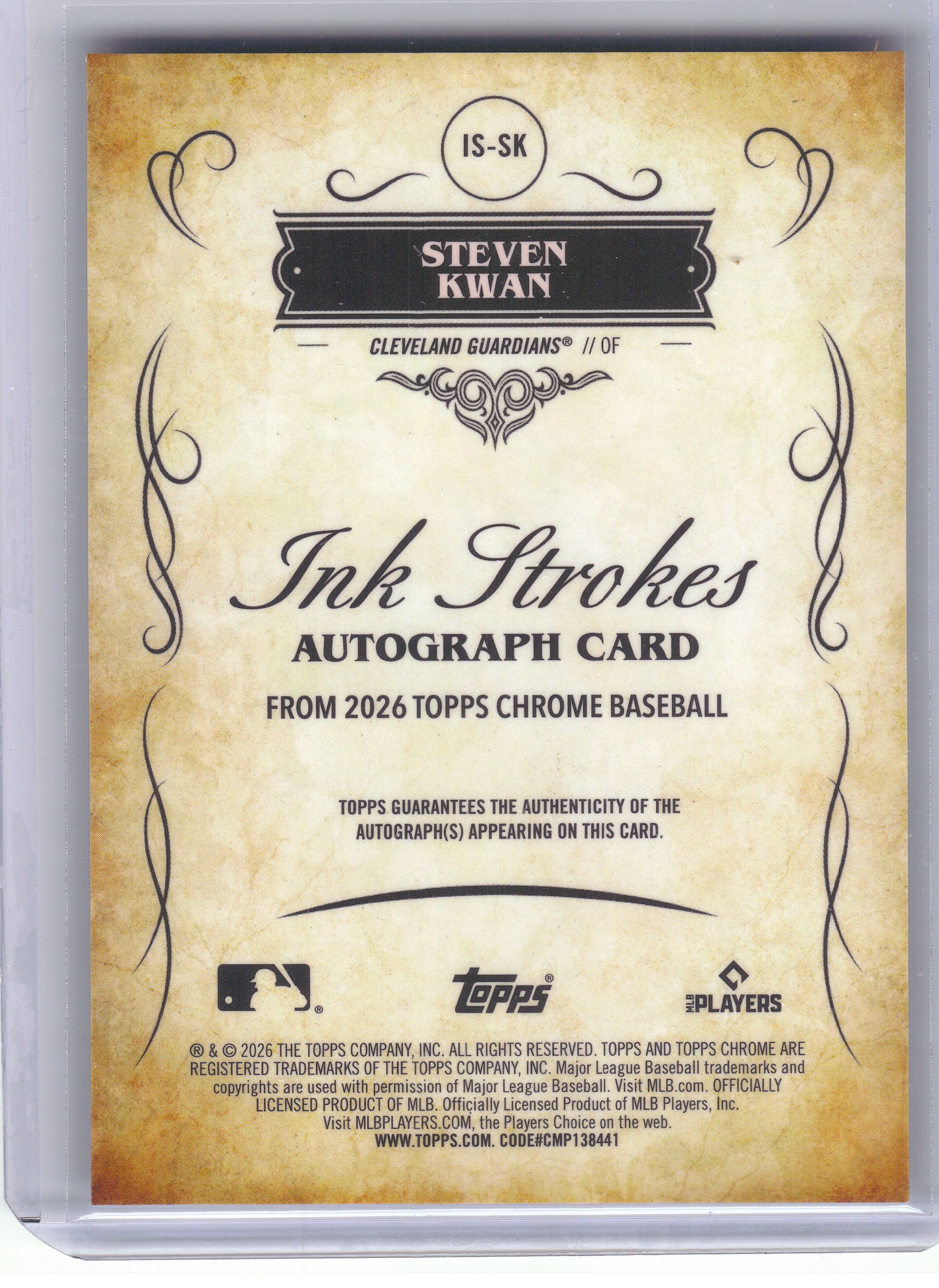 2026 Topps Chrome #IS-SK Steven Kwan Ink Strokes Cleveland Guardians Auto