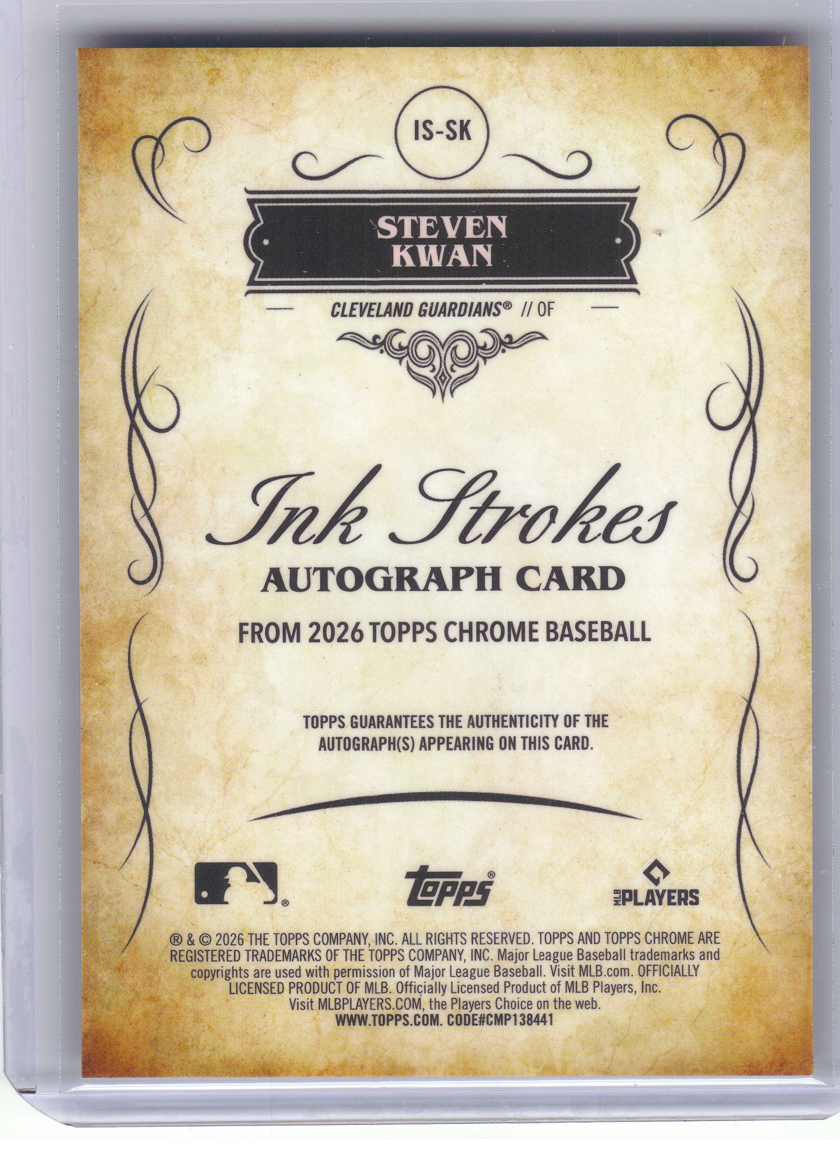 2026 Topps Chrome #IS-SK Steven Kwan Ink Strokes Cleveland Guardians Auto
