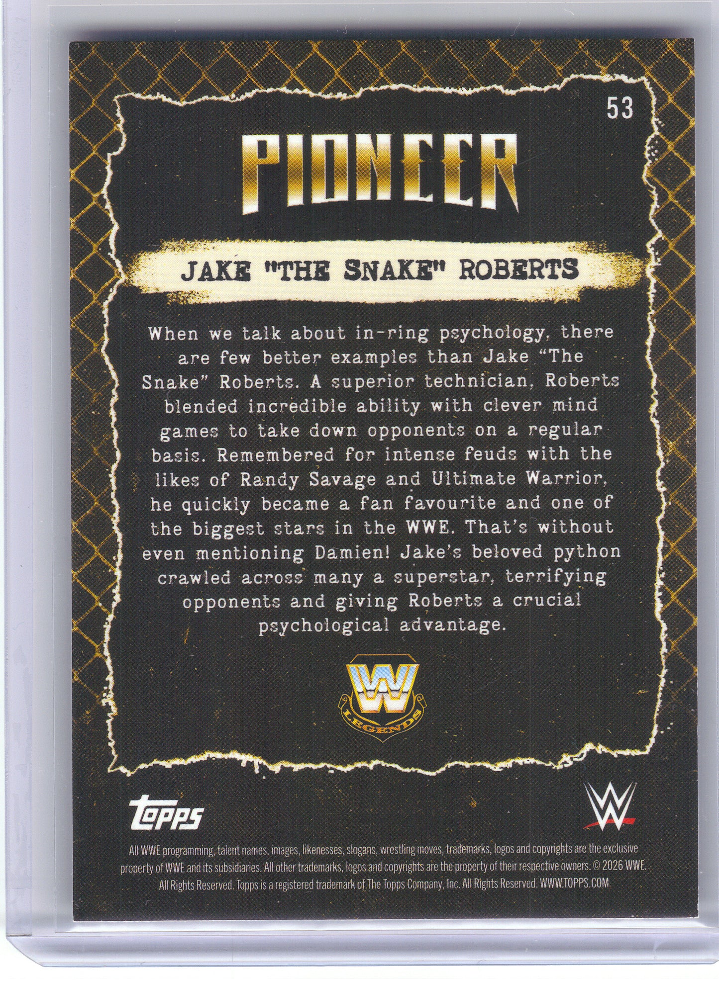 2026 Topps Decades WWF #53 Jake "The Snake" Roberts Gold /50