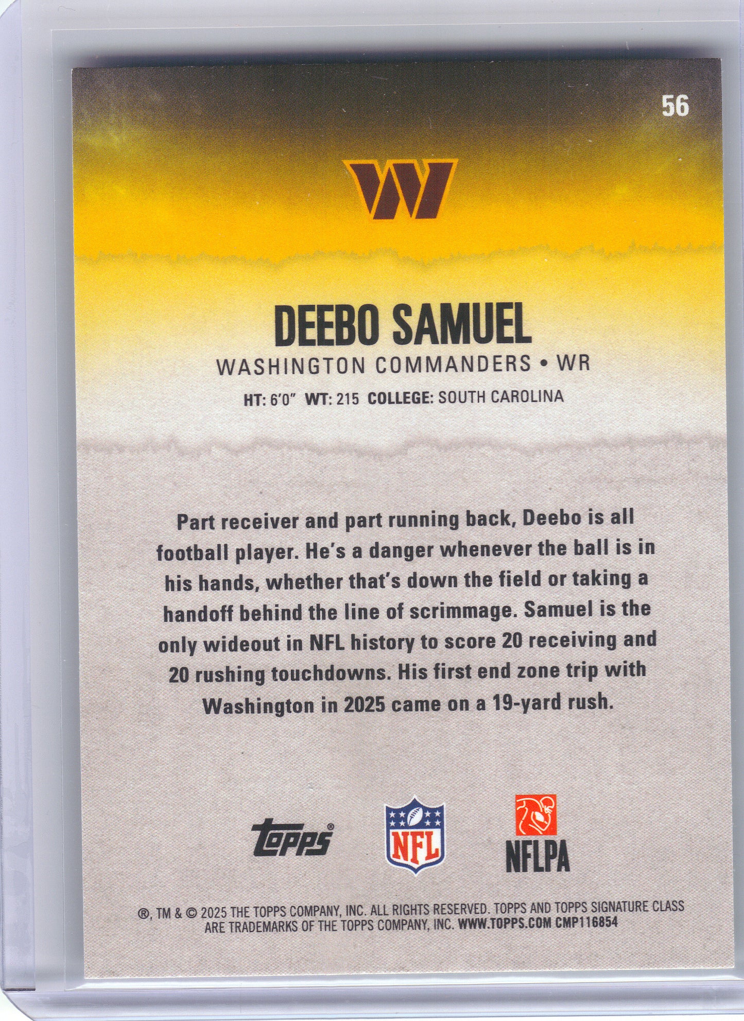 2025 Topps Signature Class #56 Deebo Samuel Lime Green #/175 Washington Commanders SN