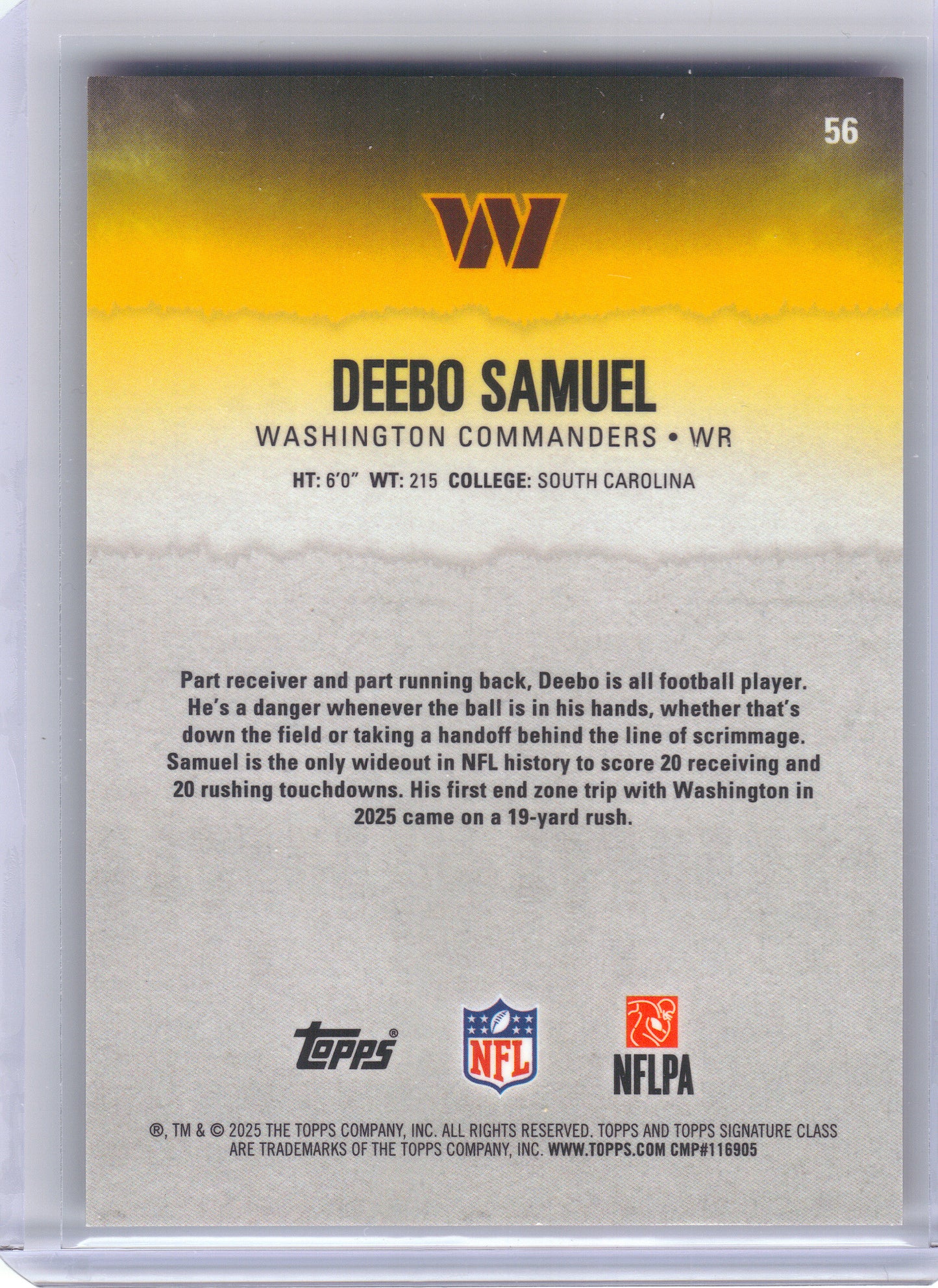 2025 Topps Signature Class #56 Deebo Samuel Red Lava #/25 Washington Commanders SN