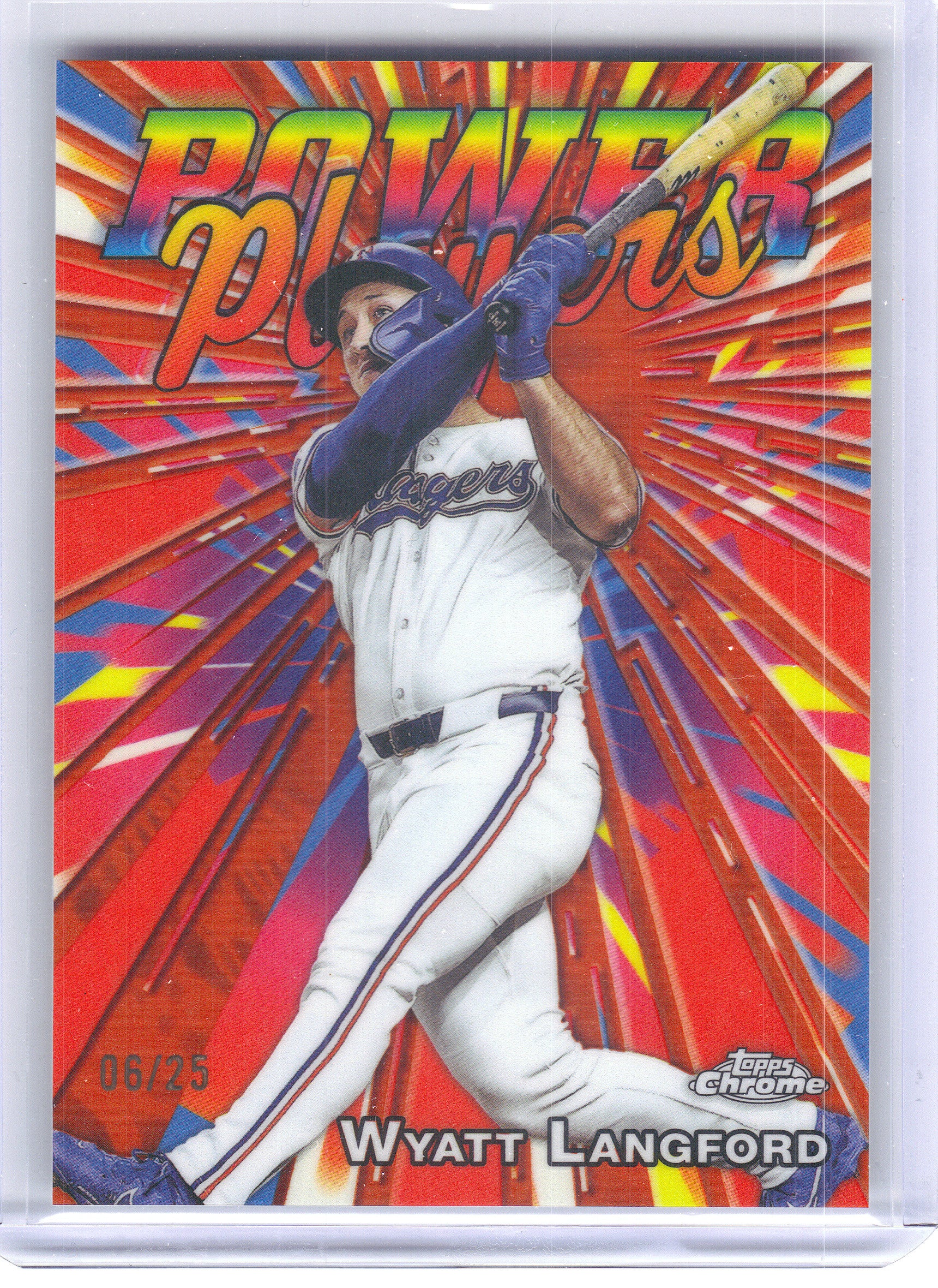 2025 Topps Chrome Update #PP-39 Wyatt Langford Power Players Orange Refractors #/25 Texas Rangers SN