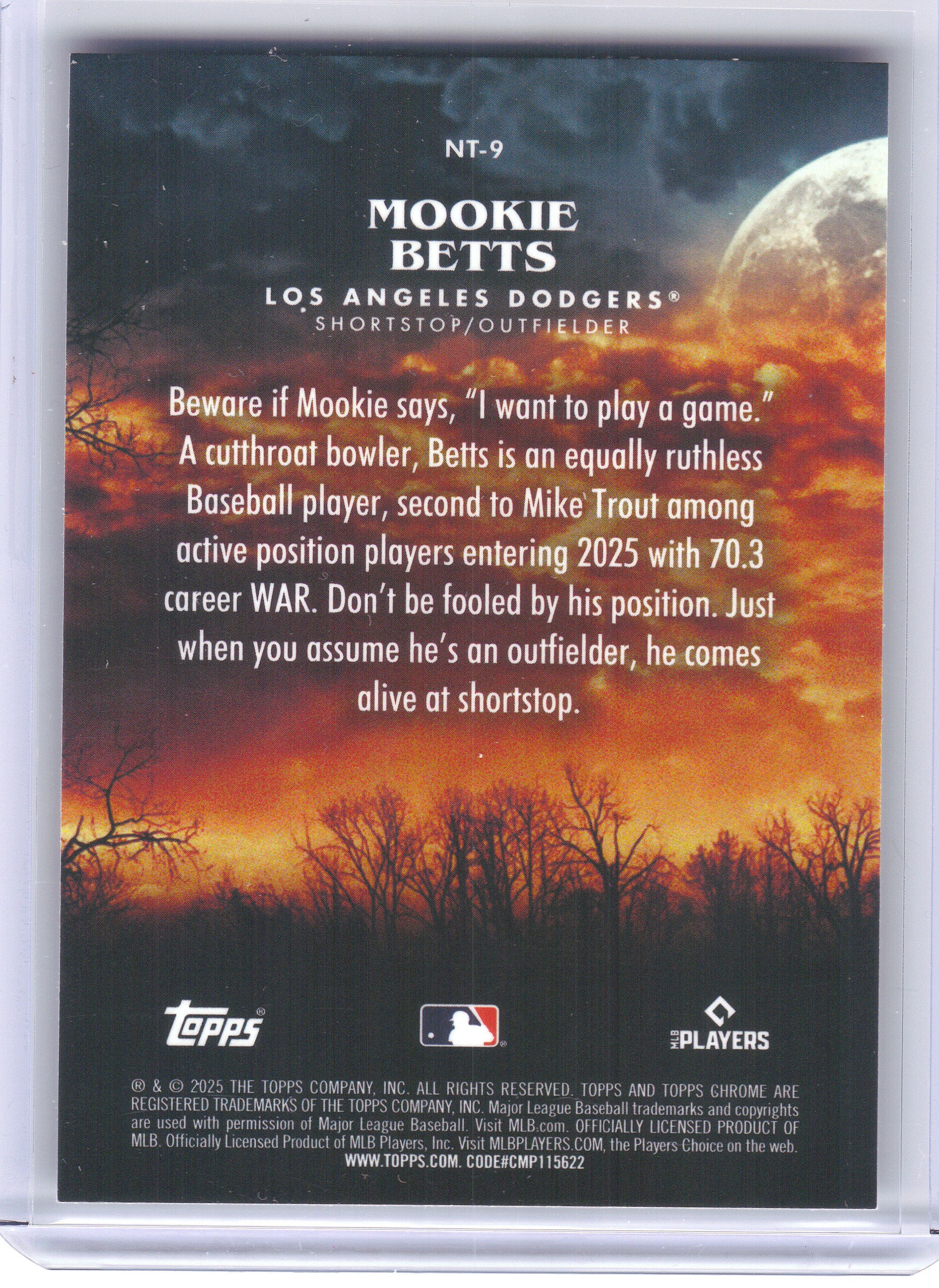 2025 Topps Chrome Update #NT-9 Mookie Betts Night Terrors Los Angeles Dodgers