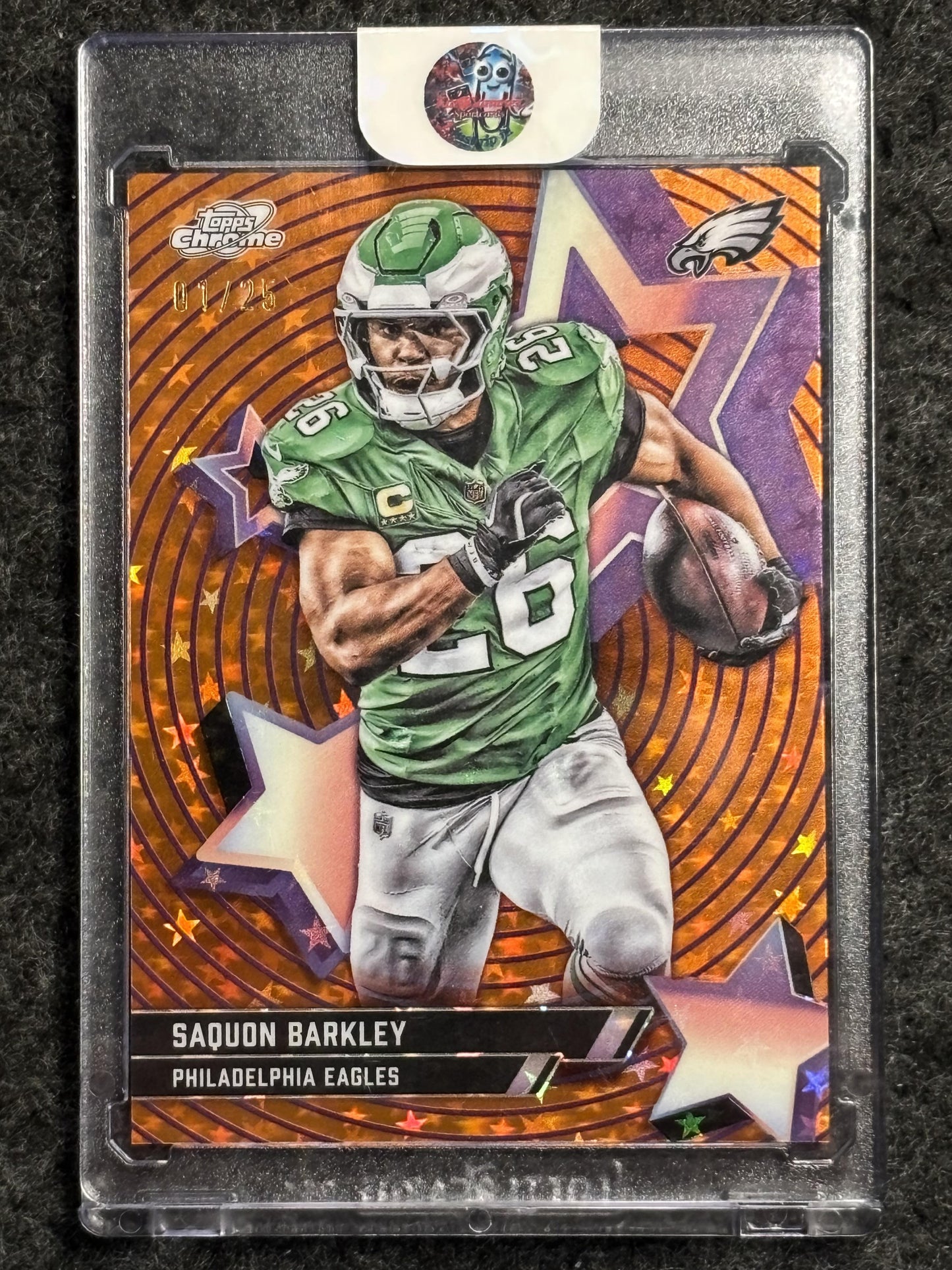 2025 Topps Chrome Cosmic #SF-42 Saquon Barkley Starfractor Orange SSP Philadelphia Eagles SN