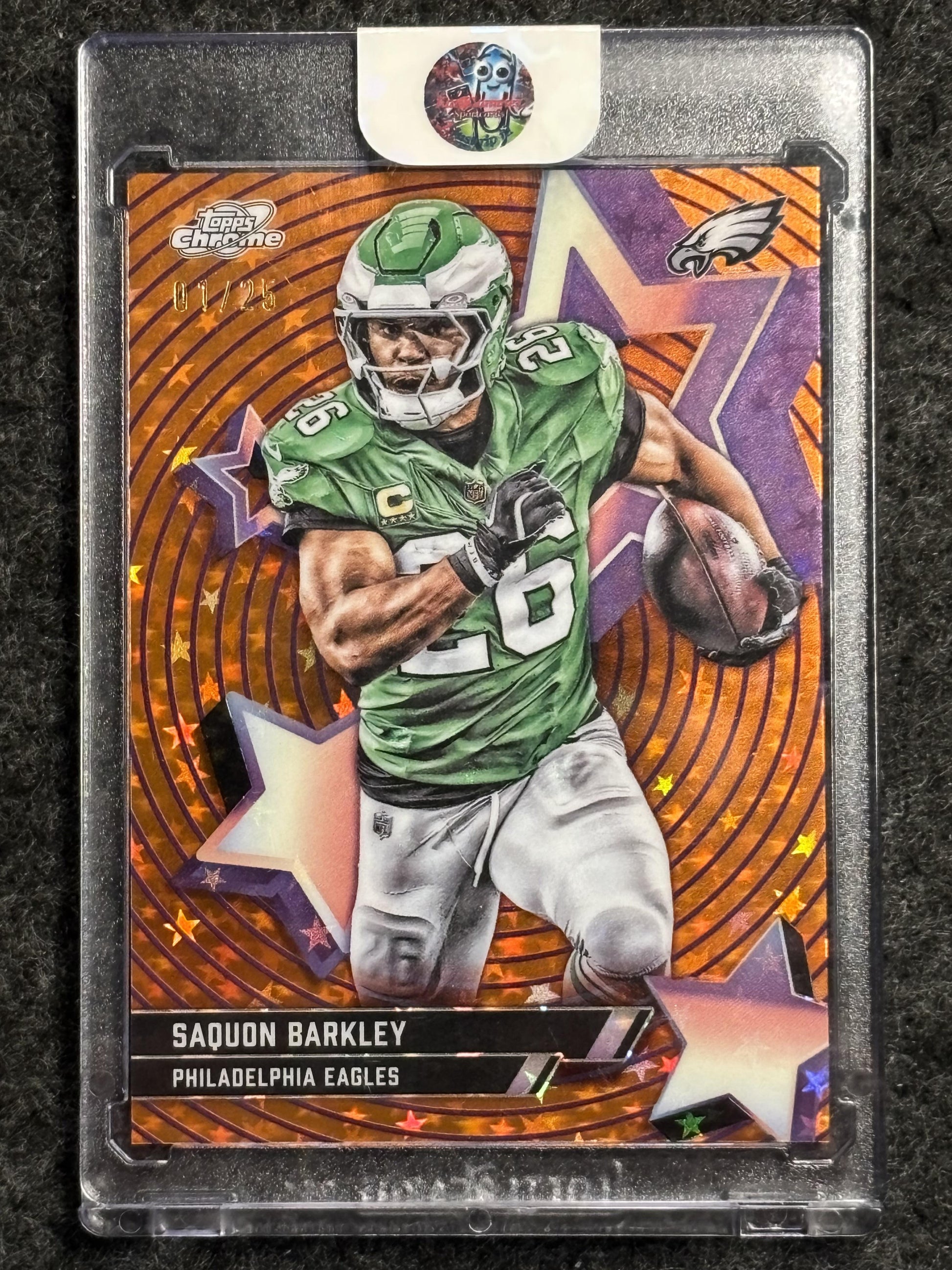 2025 Topps Chrome Cosmic #SF-42 Saquon Barkley Starfractor Orange SSP Philadelphia Eagles SN