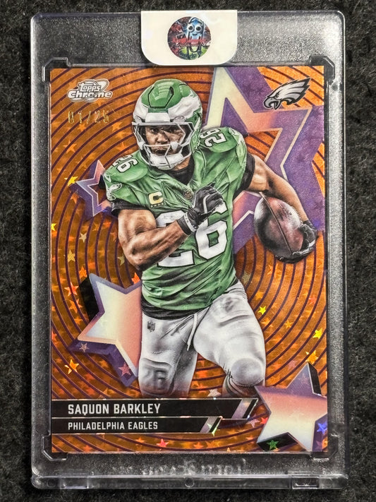 2025 Topps Chrome Cosmic #SF-42 Saquon Barkley Starfractor Orange SSP Philadelphia Eagles SN