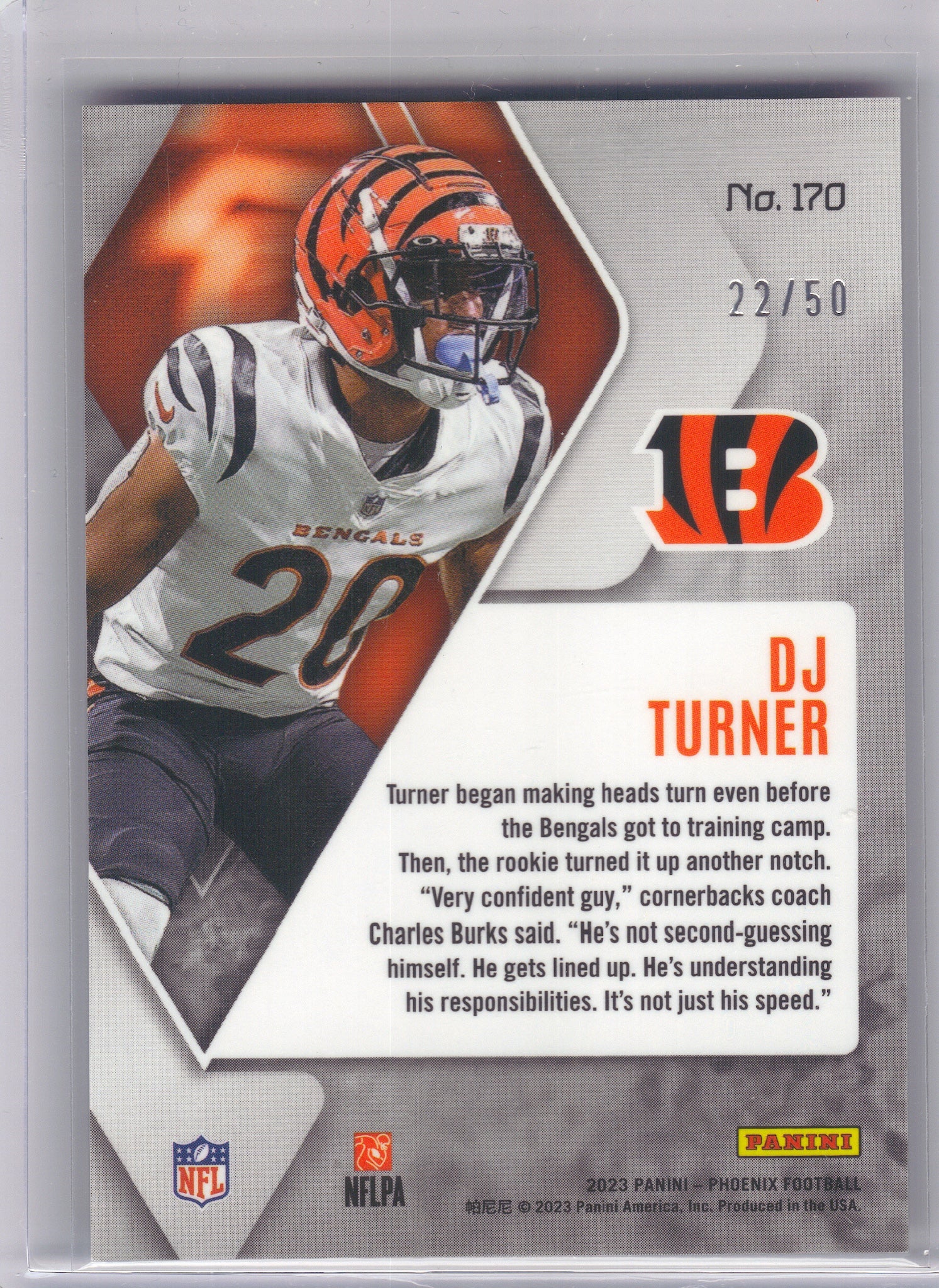 2023 Panini Phoenix #170 DJ Turner Fire and Ice #/50 Cincinnati Bengals SN, Rookie