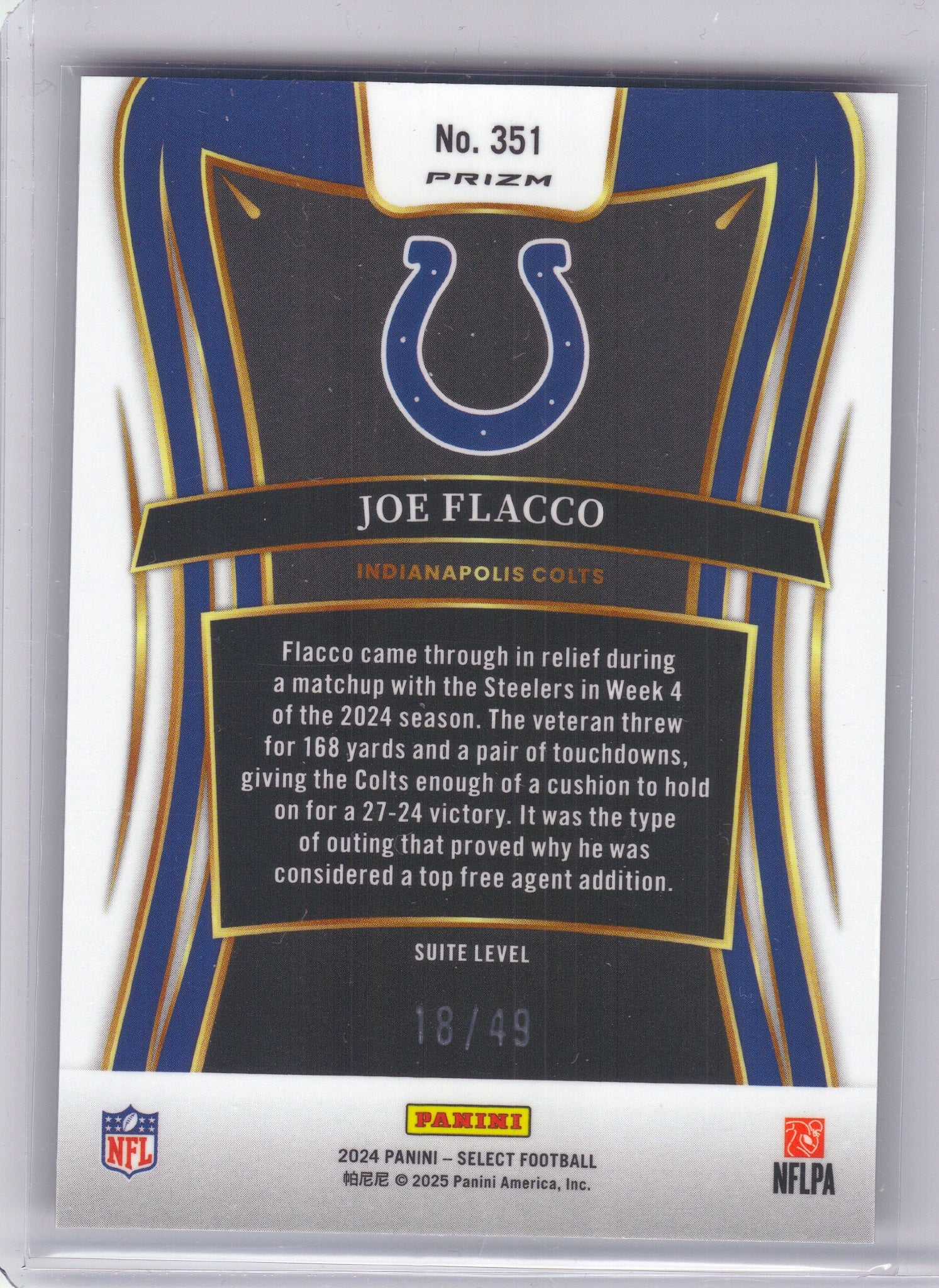 2024 Panini Select #351 Joe Flacco Red Disco Prism #/49 Indianapolis Colts SN