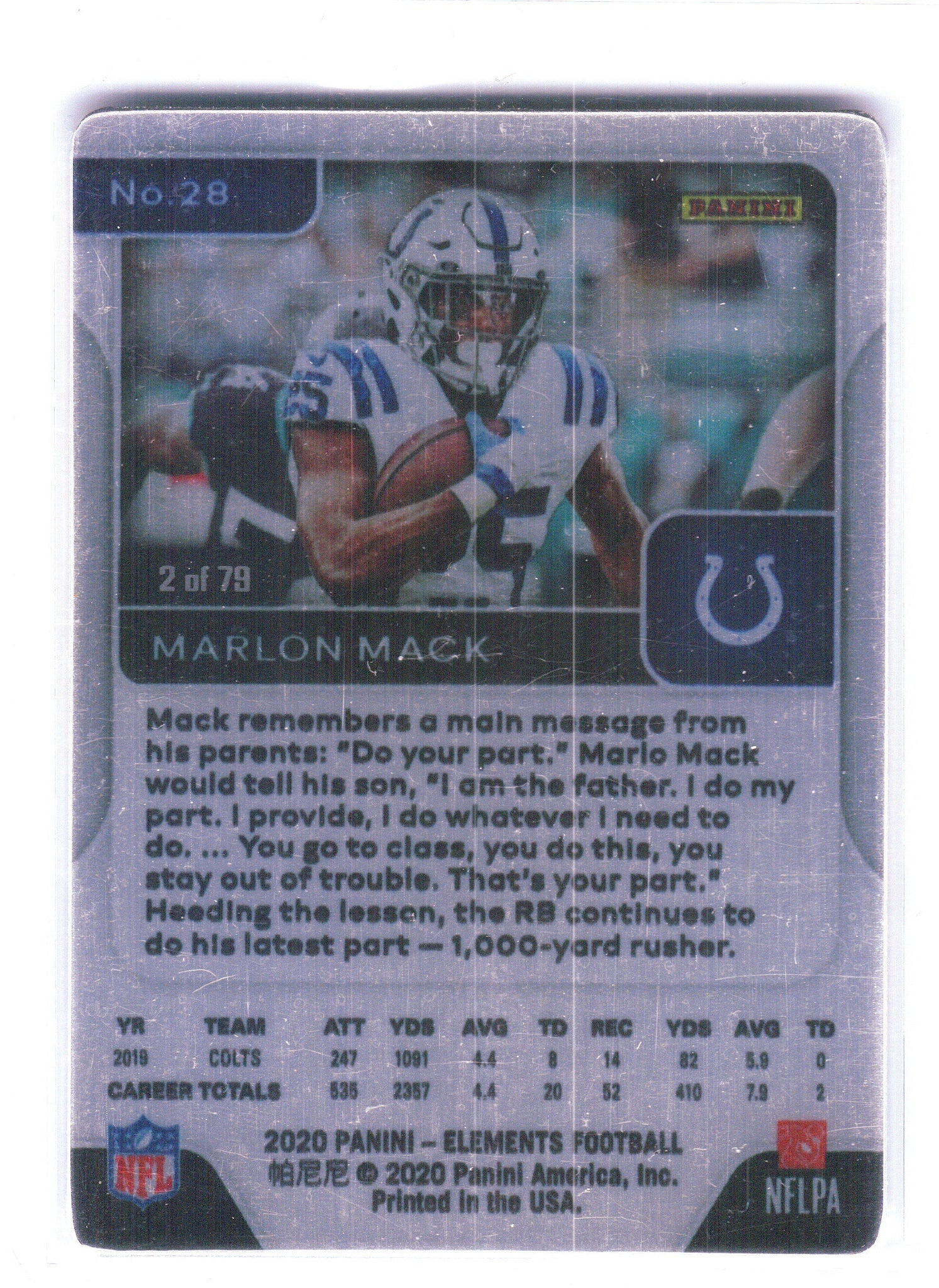 2020 Panini Elements #28 Marlon Mack #/79 Indianapolis Colts SN