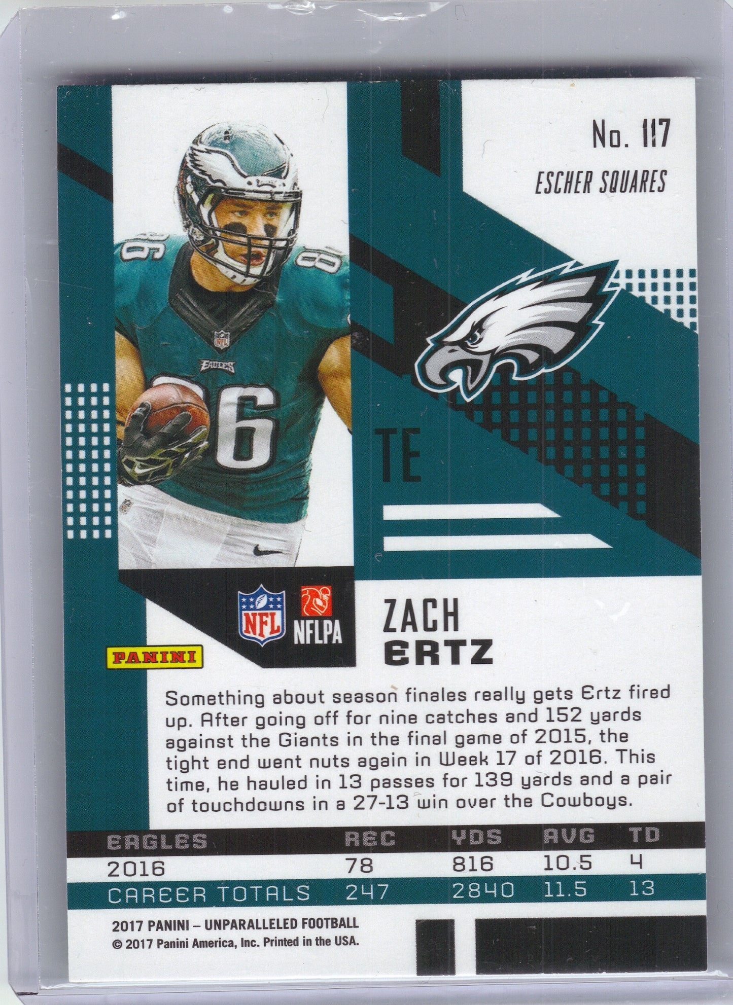 2017 Panini Unparalleled #117 Zach Ertz Lime Green Philadelphia Eagles