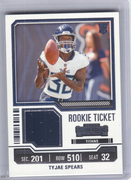 2023 Panini Contenders #TS36 Tyjae Spears Rookie Ticket Swatches Tennessee Titans Memorabilia
