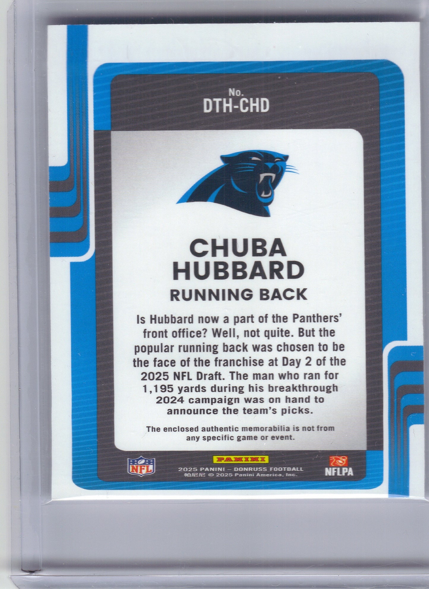2025 Donruss #DTH-CHD Chuba Hubbard Donruss Threads Carolina Panthers Memorabilia