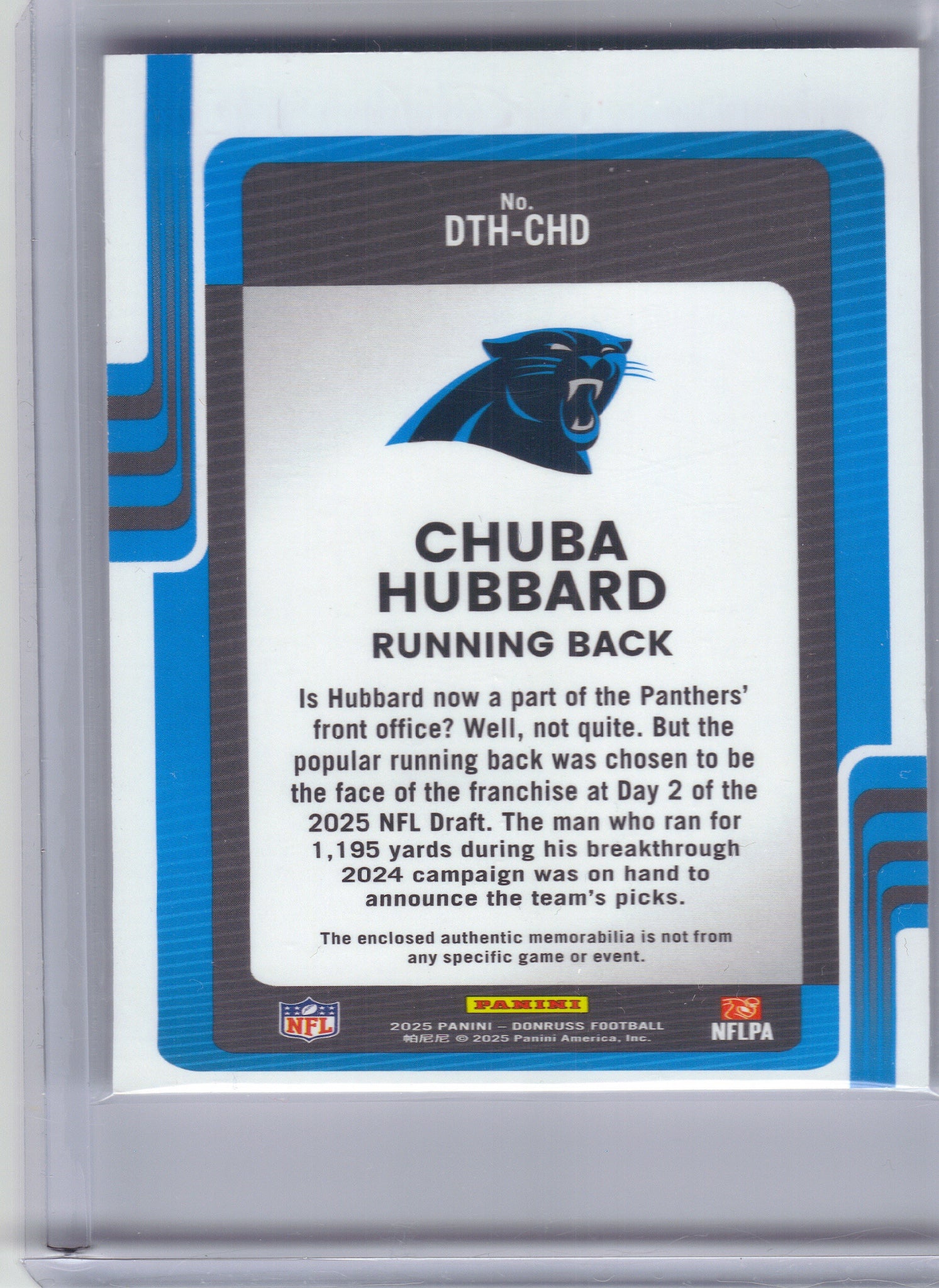 2025 Donruss #DTH-CHD Chuba Hubbard Donruss Threads Carolina Panthers Memorabilia