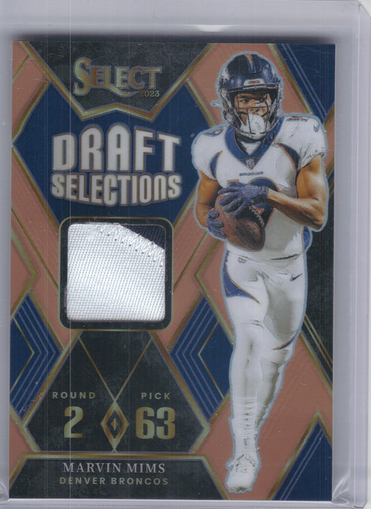 2023 Panini Select #DSM-MMI Marvin Mims Draft Selections Memorabilia Red Prizm Copper Prizms /49 Denver Broncos Memorabilia